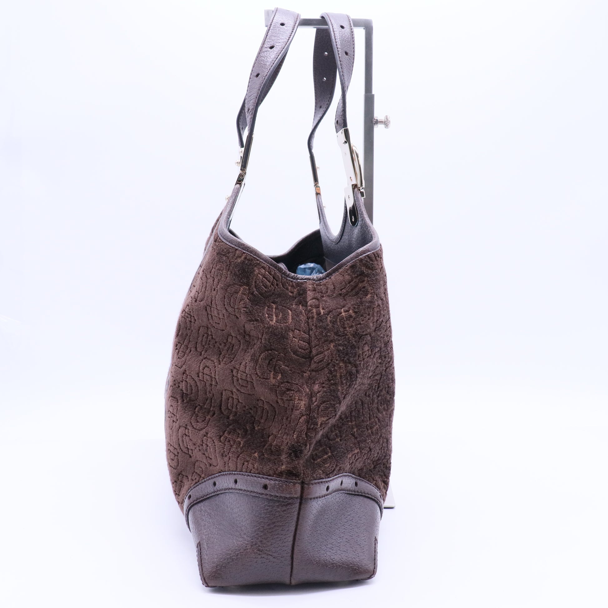 Brown Velour Medium Horsebit Hobo Bag