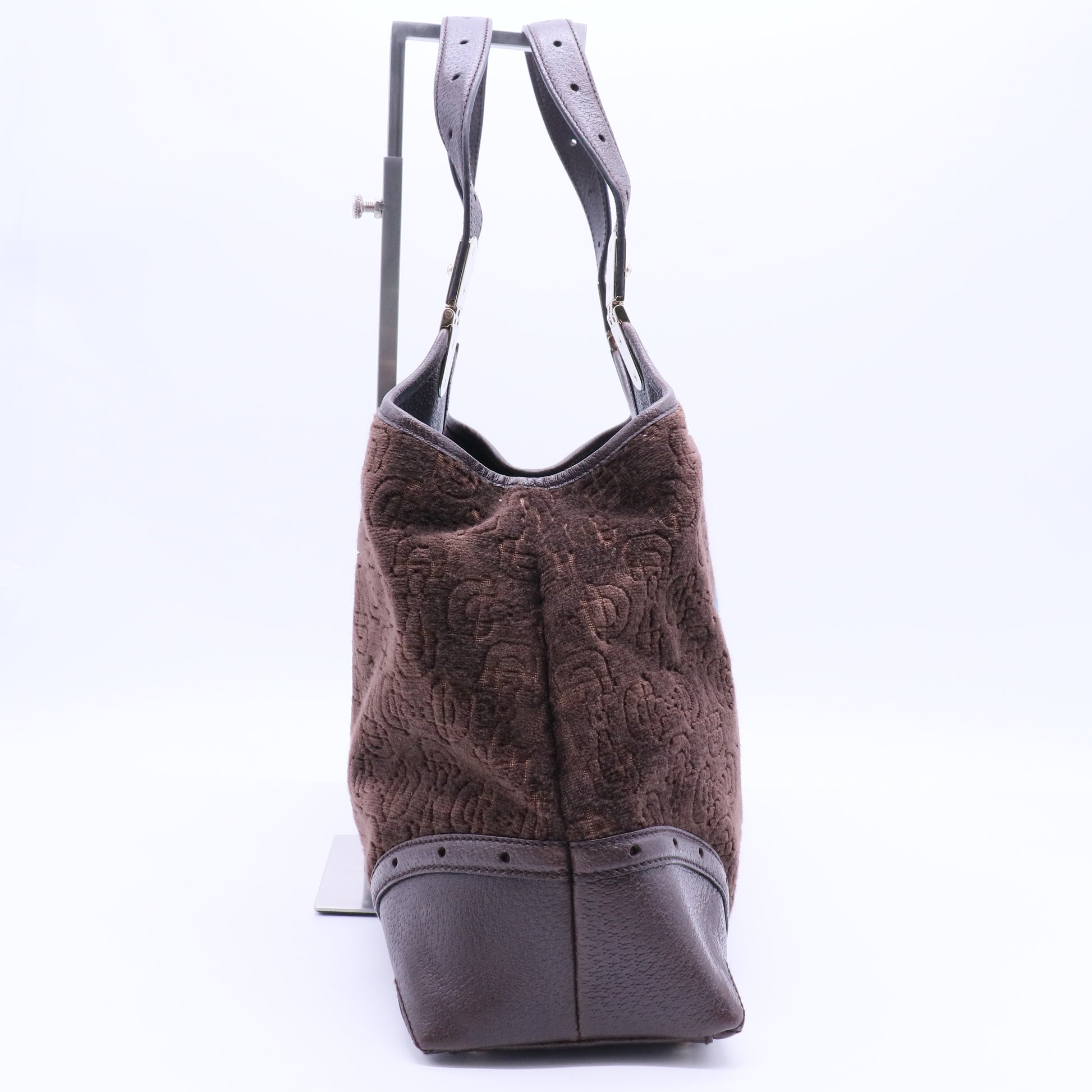 Brown Velour Medium Horsebit Hobo Bag