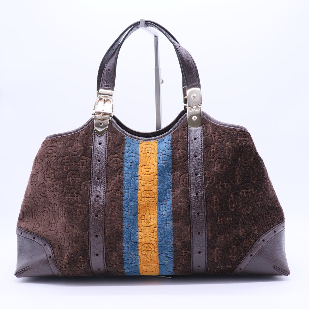 Brown Velour Medium Horsebit Hobo Bag