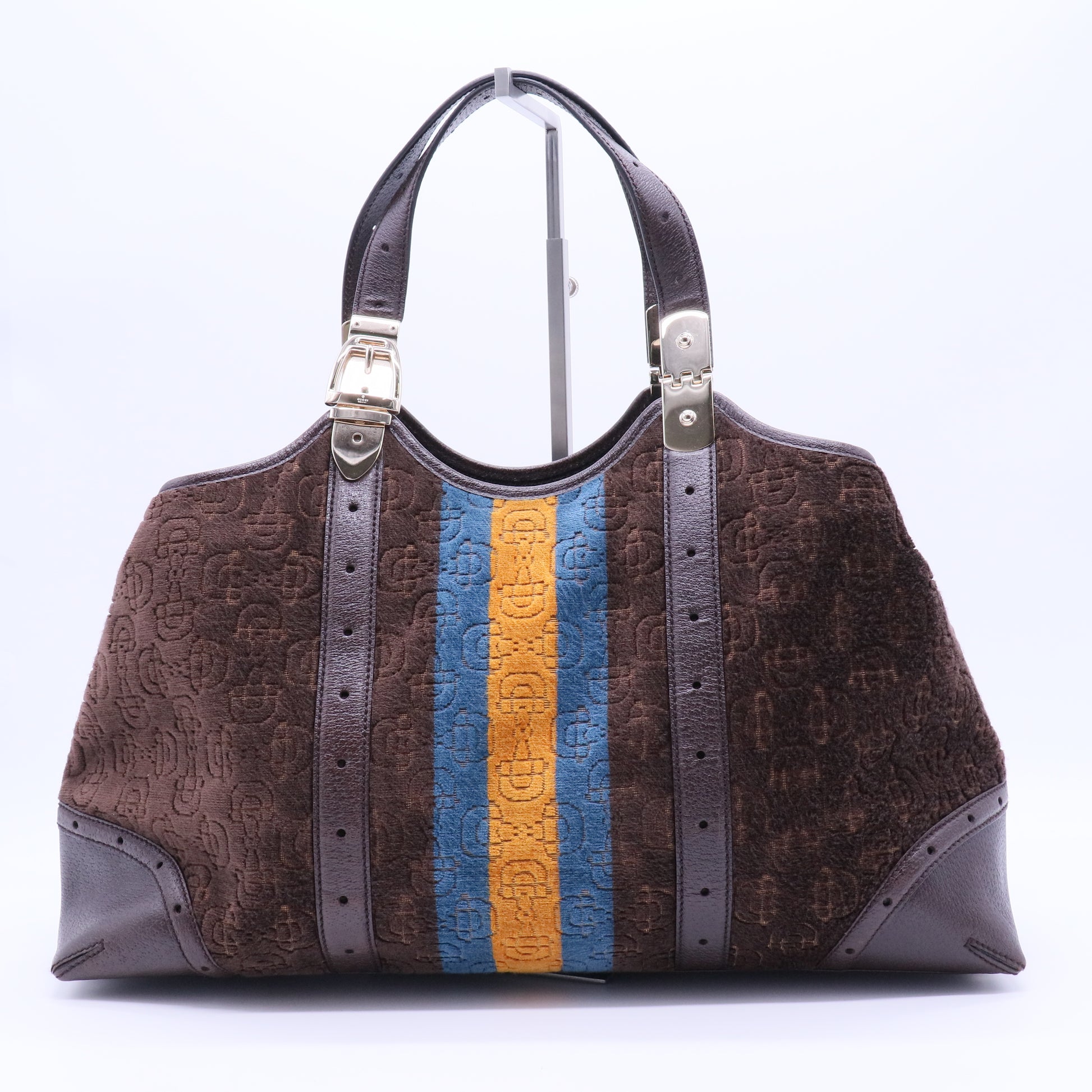 Brown Velour Medium Horsebit Hobo Bag