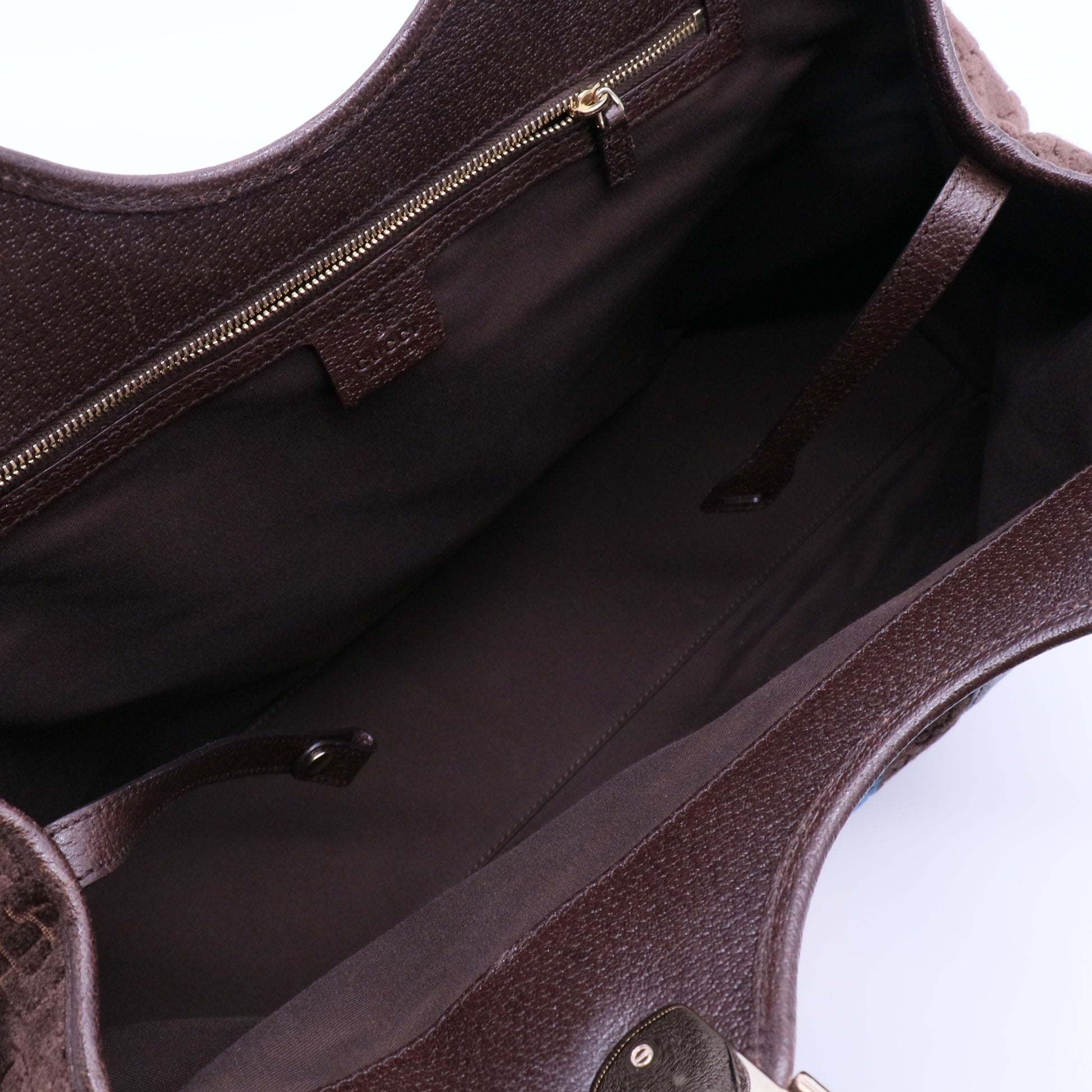 Brown Velour Medium Horsebit Hobo Bag