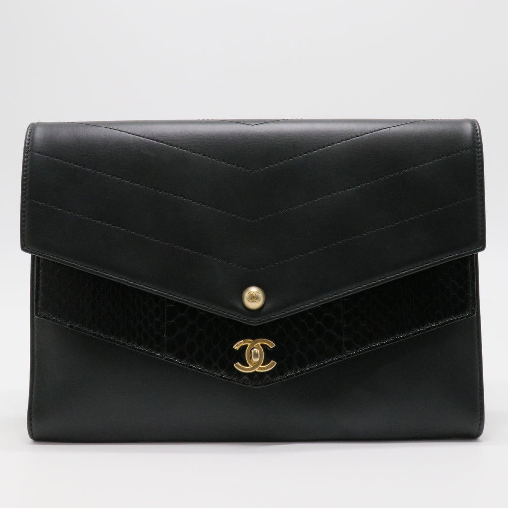 Medium Chevron Envelope Clutch with Python Trim