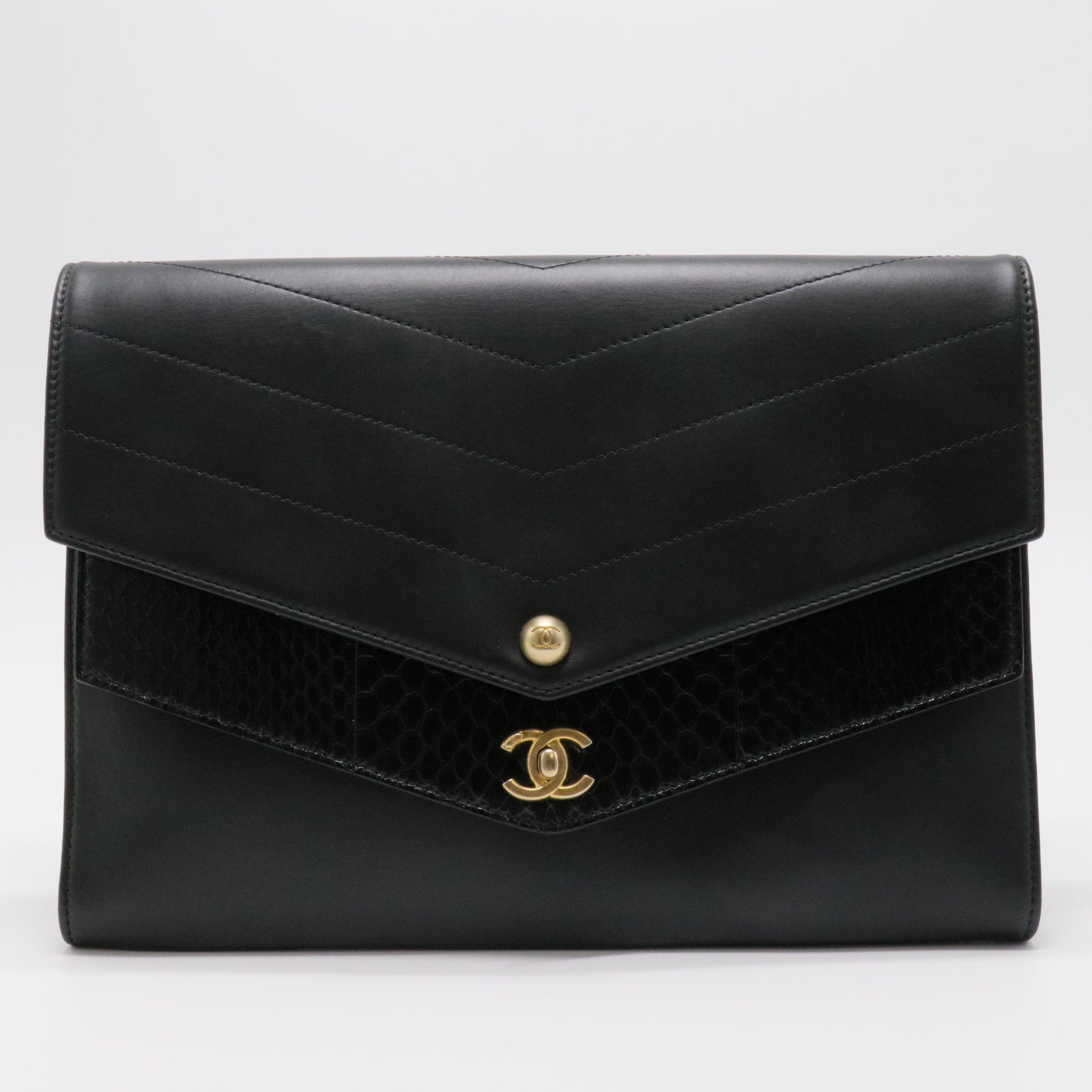 Medium Chevron Envelope Clutch with Python Trim