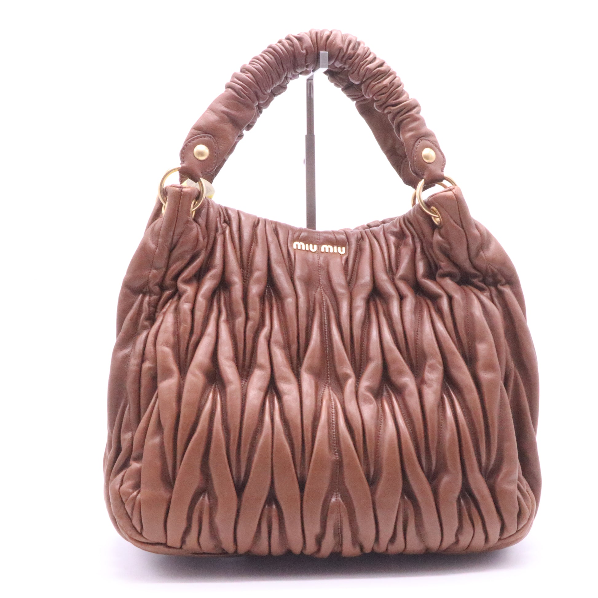 Miu Miu Brown Matelasse Leather Zip Satchel Miu Miu Twins LDJ3949