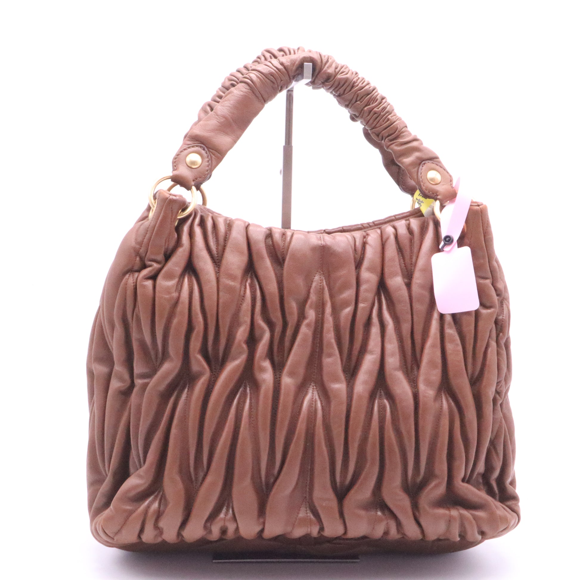Miu Miu Brown Matelasse Leather Zip Satchel Miu Miu Twins LDJ3949