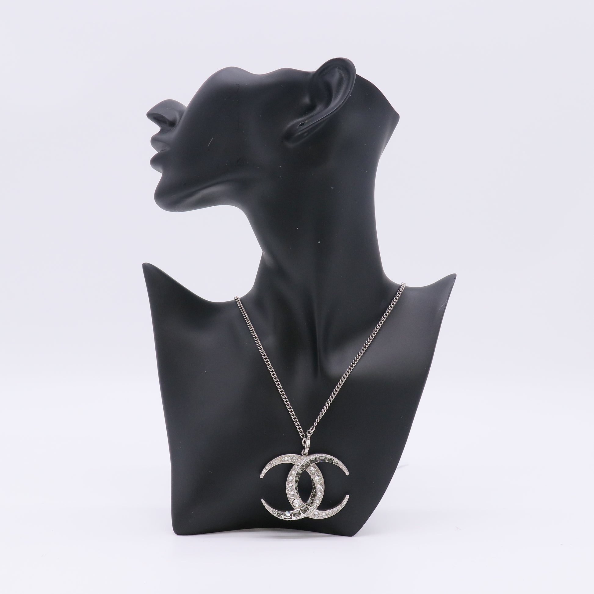Chanel CC Long Necklace Silver Tone 15C W22948