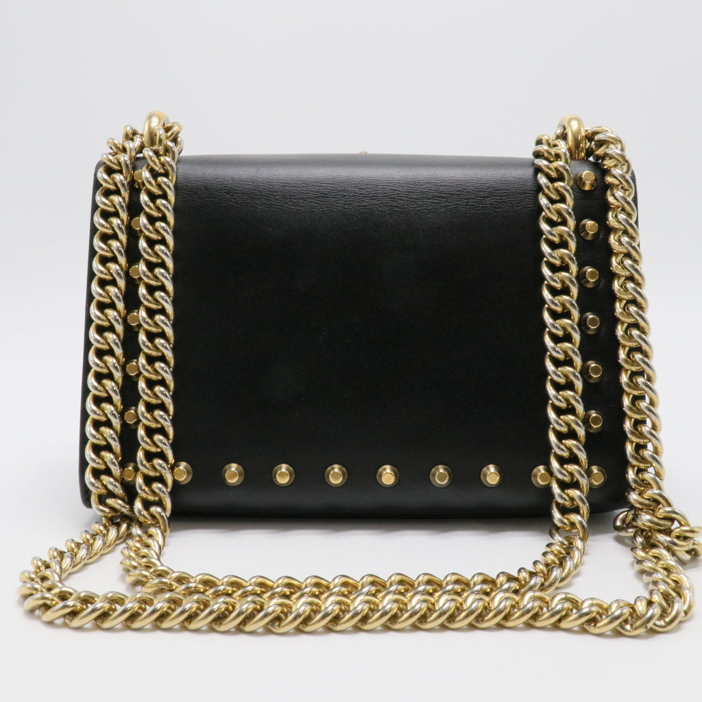 Black Small Pearl Studded Leather Padlock Crossbody