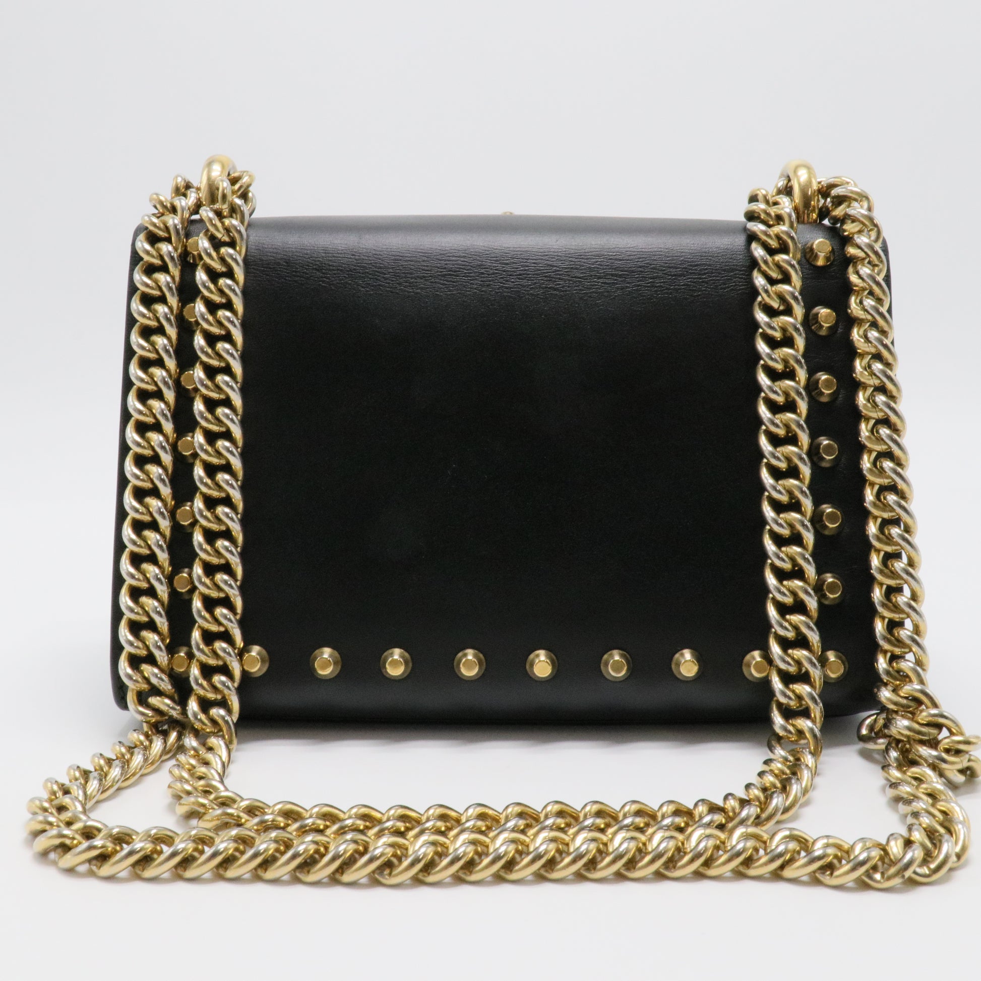Black Small Pearl Studded Leather Padlock Crossbody
