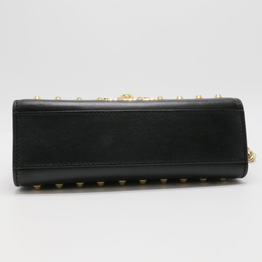 Black Small Pearl Studded Leather Padlock Crossbody