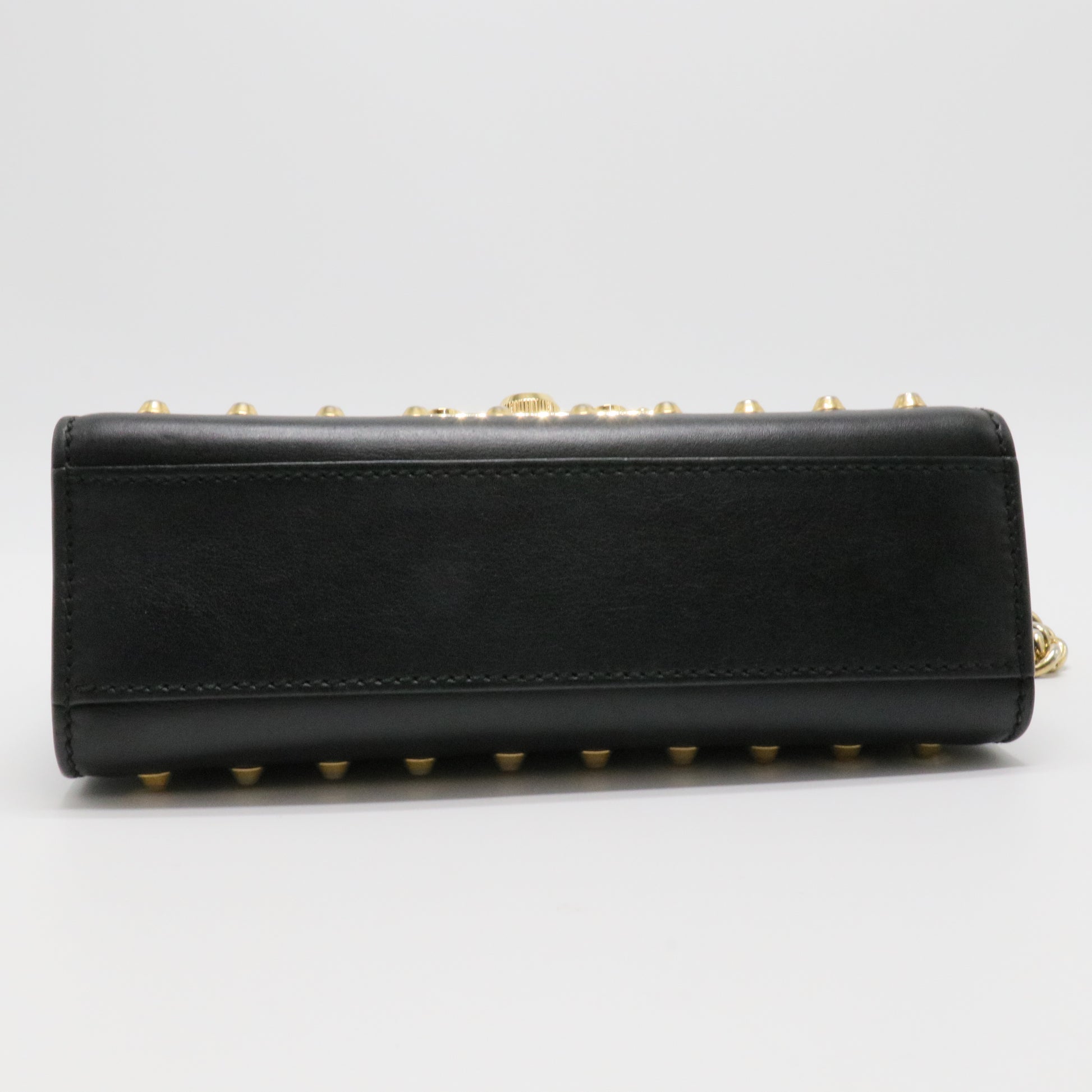 Black Small Pearl Studded Leather Padlock Crossbody