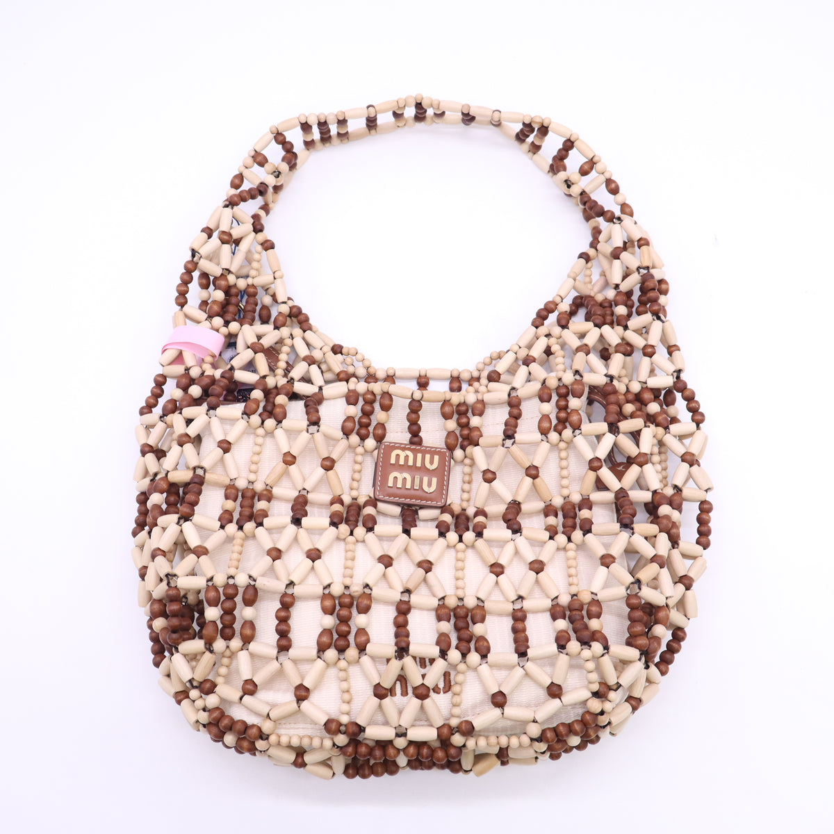 Miu Miu Beaded Mesh Bag in Natural/Cocoa Twins LDJ6650
