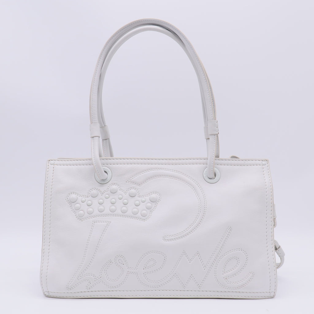Loewe Vintage Crown Studded Shopper Tote Bag White twins B23698