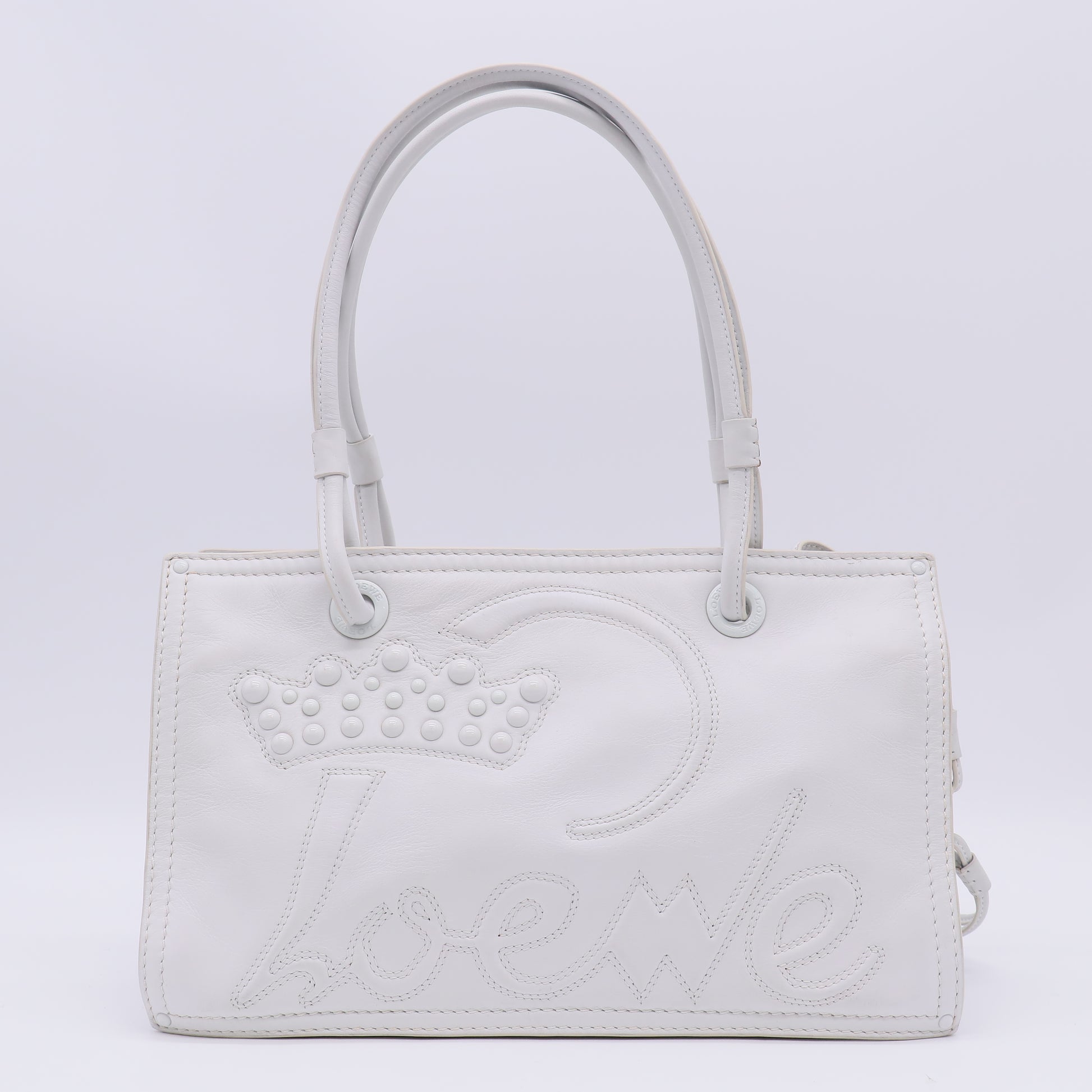 Loewe Vintage Crown Studded Shopper Tote Bag White twins B23698