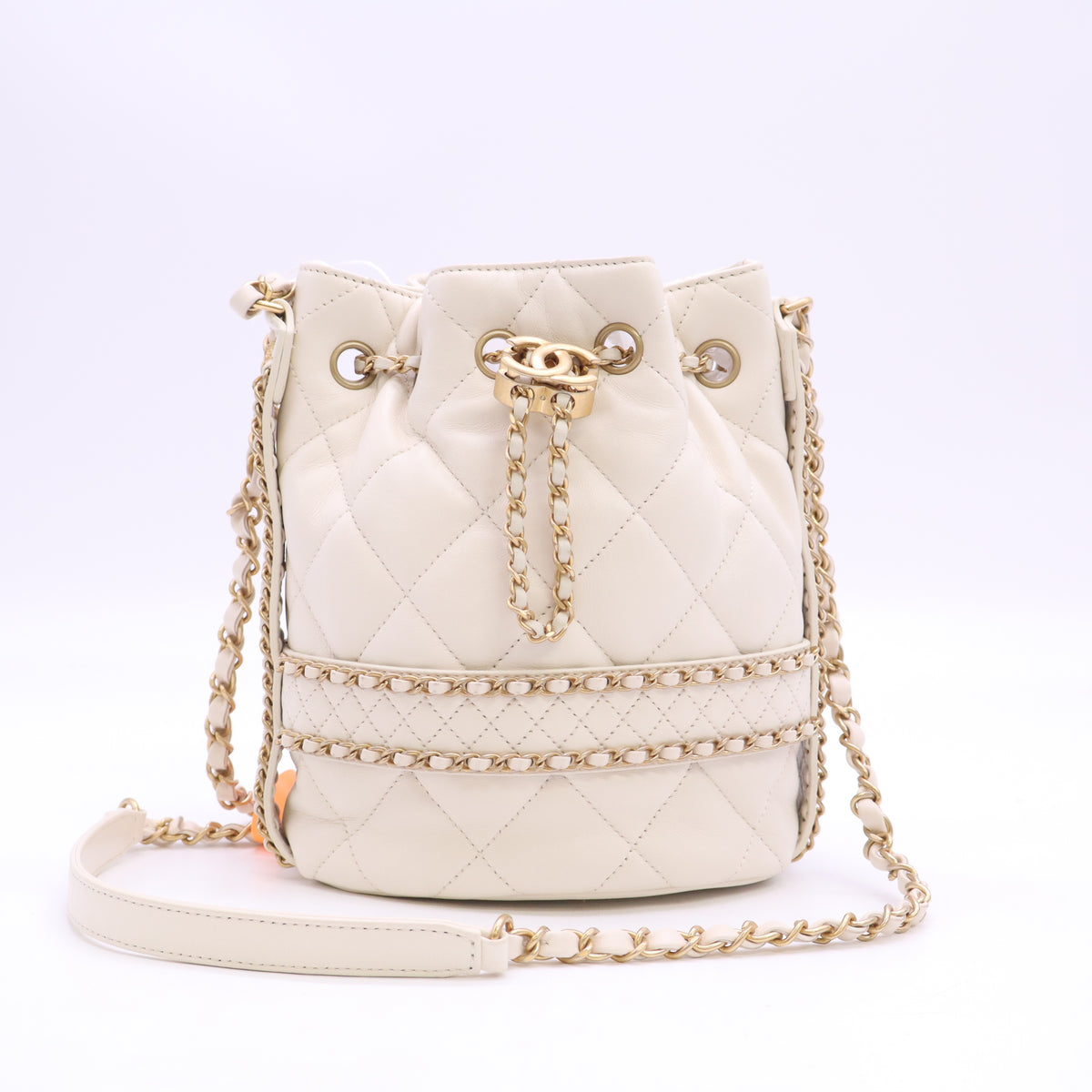 Calfskin Quilted Chain Bucket Drawstring Bag Twins LDZ1629