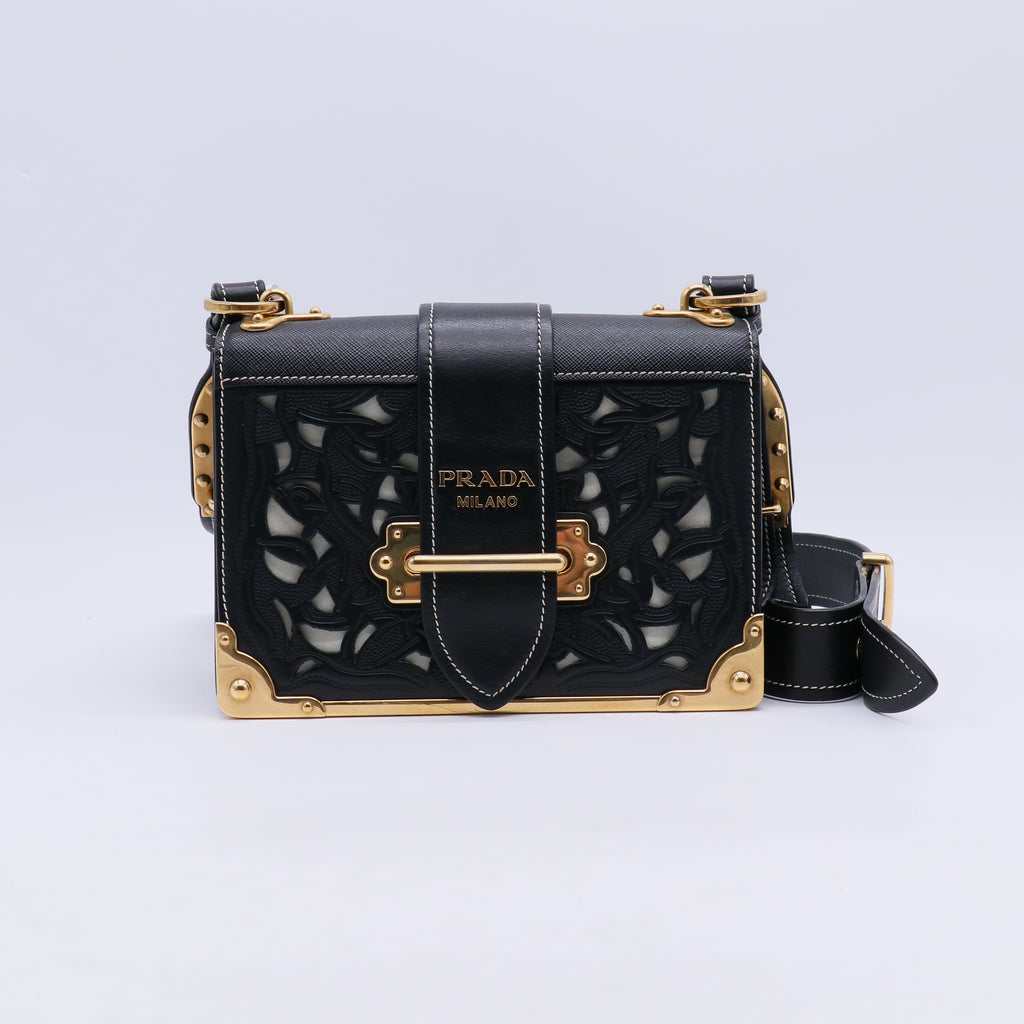Black Laser Cut Saffiano Leather and City Calf Leather Cahier Bag B21579
