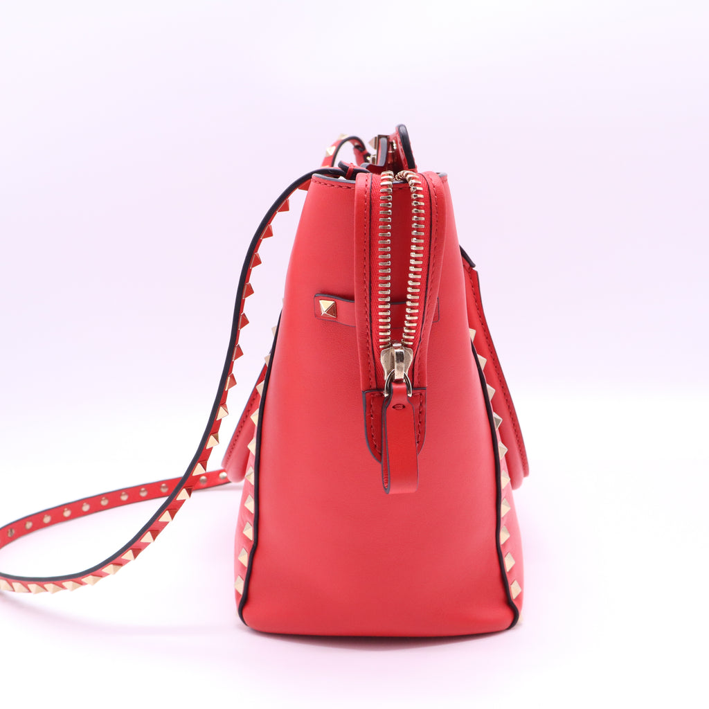 Valentino Fuchsia Smooth Calfskin Leather Rockstud Double Handle Tote Bag B21831