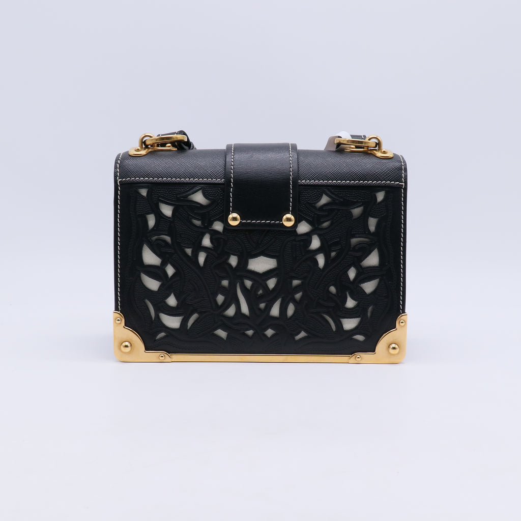 Black Laser Cut Saffiano Leather and City Calf Leather Cahier Bag B21579