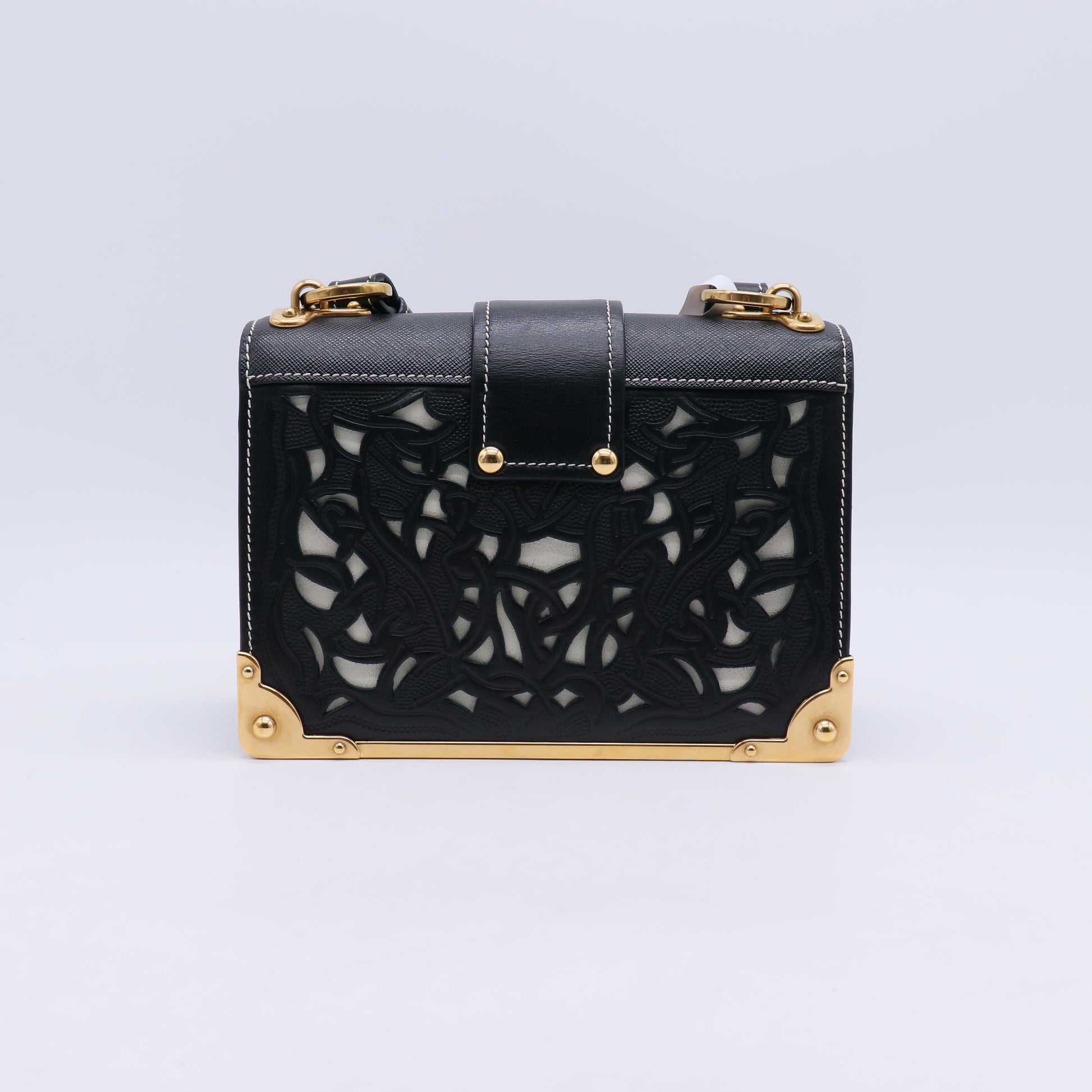 Black Laser Cut Saffiano Leather and City Calf Leather Cahier Bag B21579