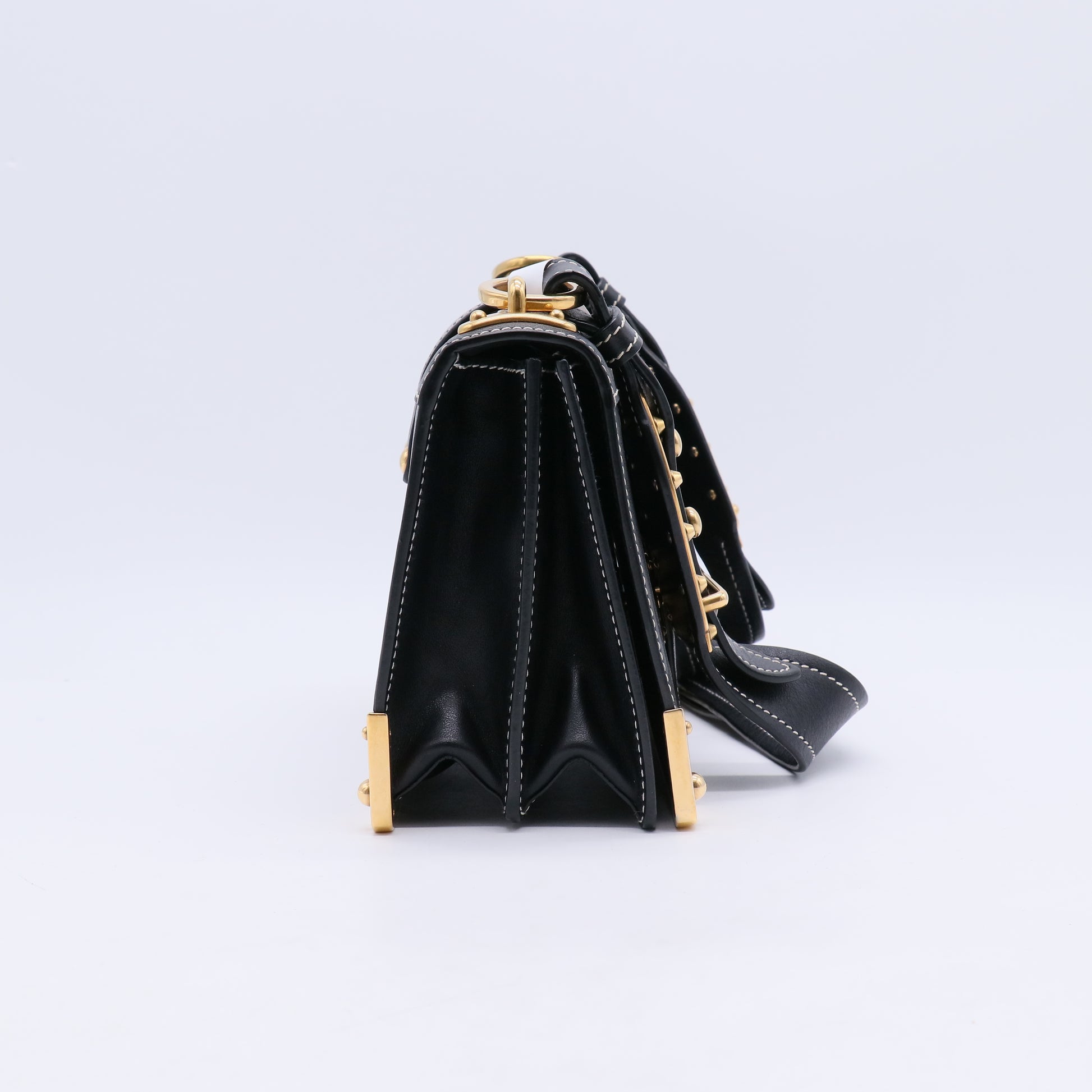 Black Laser Cut Saffiano Leather and City Calf Leather Cahier Bag B21579