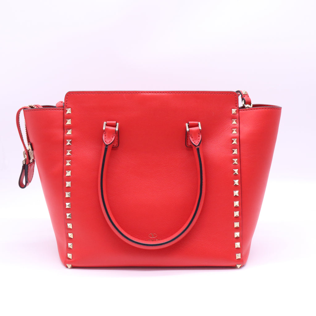 Valentino Fuchsia Smooth Calfskin Leather Rockstud Double Handle Tote Bag B21831
