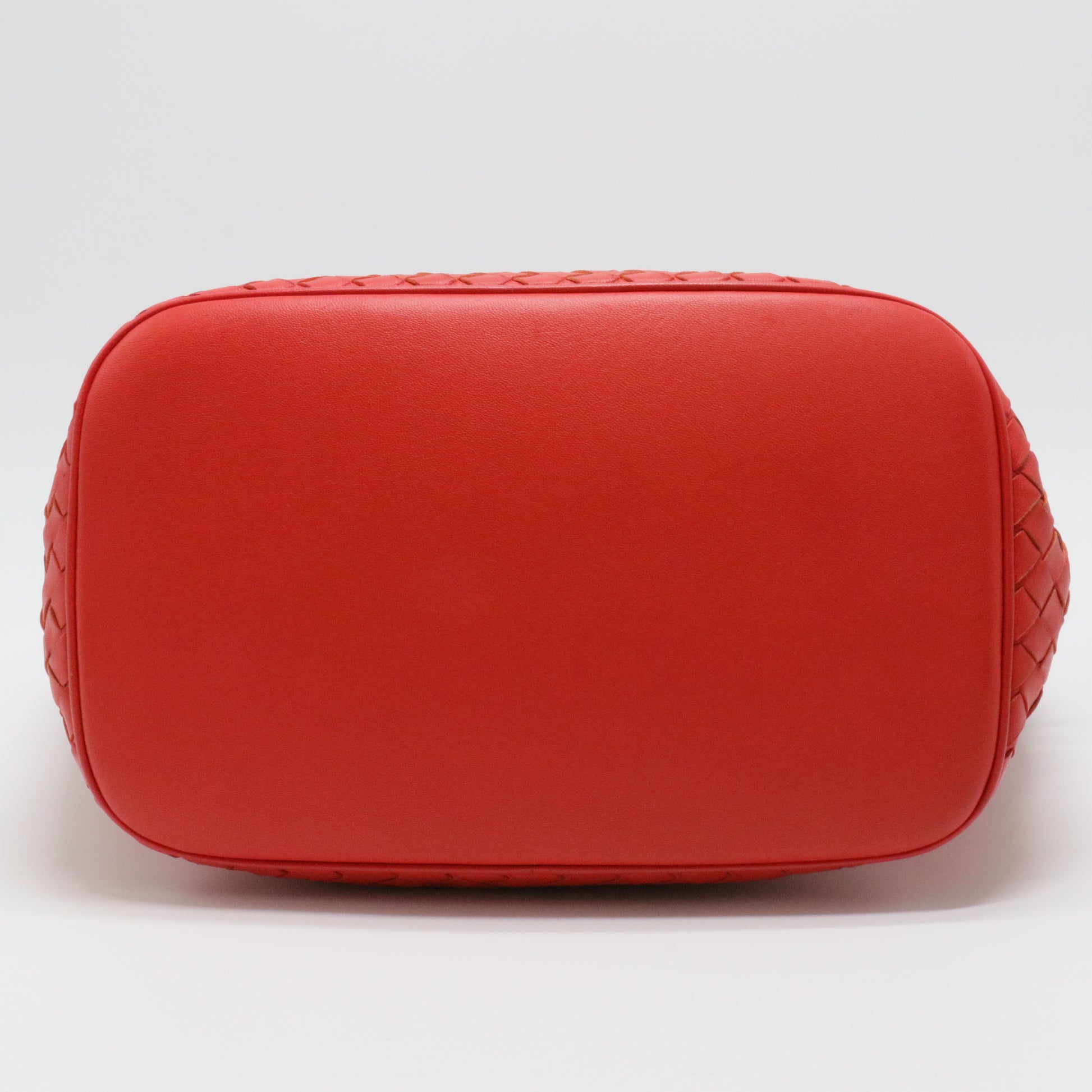 Red Intrecciato Leather Drawstring Bucket Bag