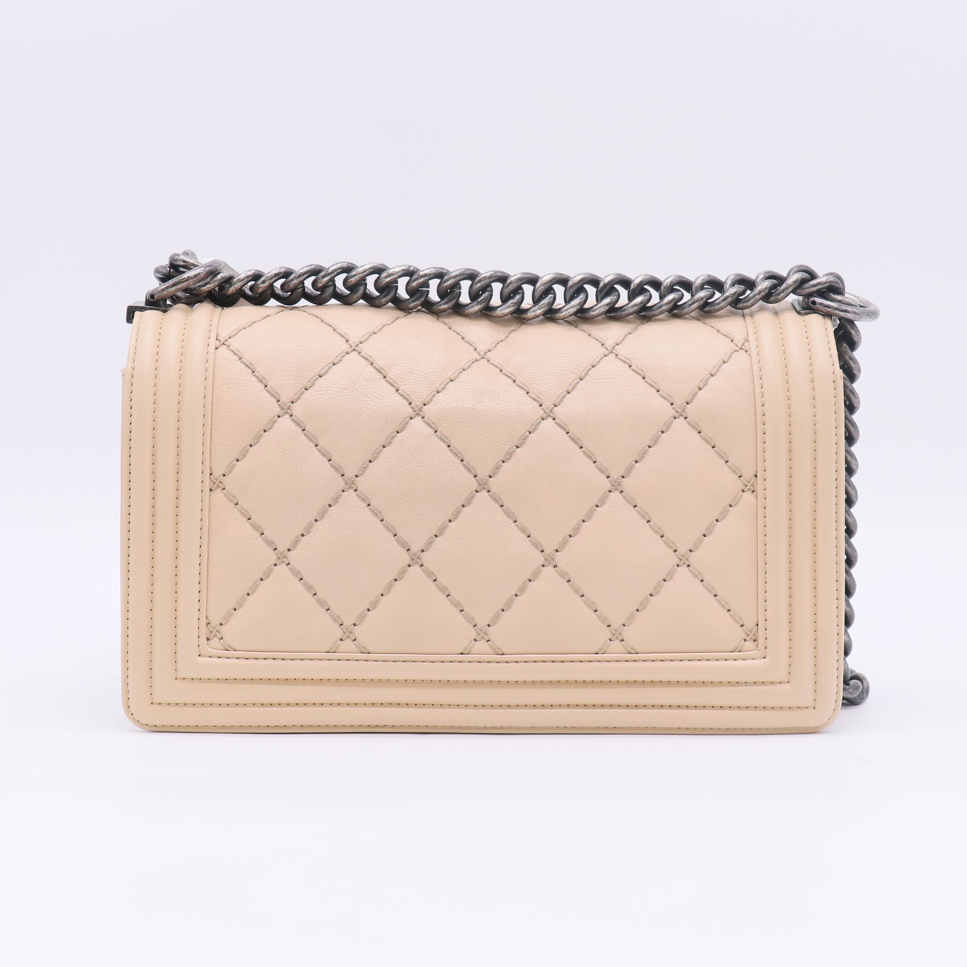 Chanel Calfskin Stitch Medium Boy Flap Bag Ruthenium Hardware twins B23753