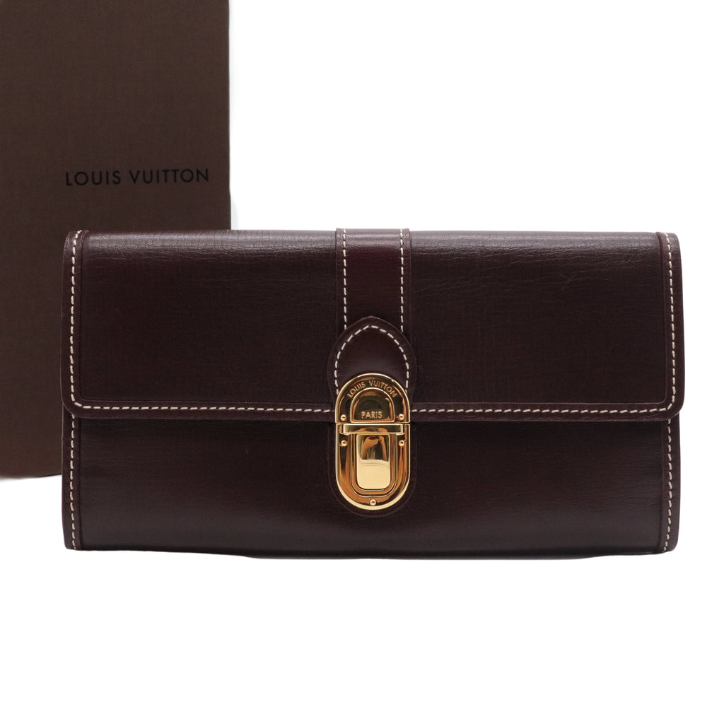 Utah Sarah LV Sepia Leather Continental Long Wallet Clutch Merlot