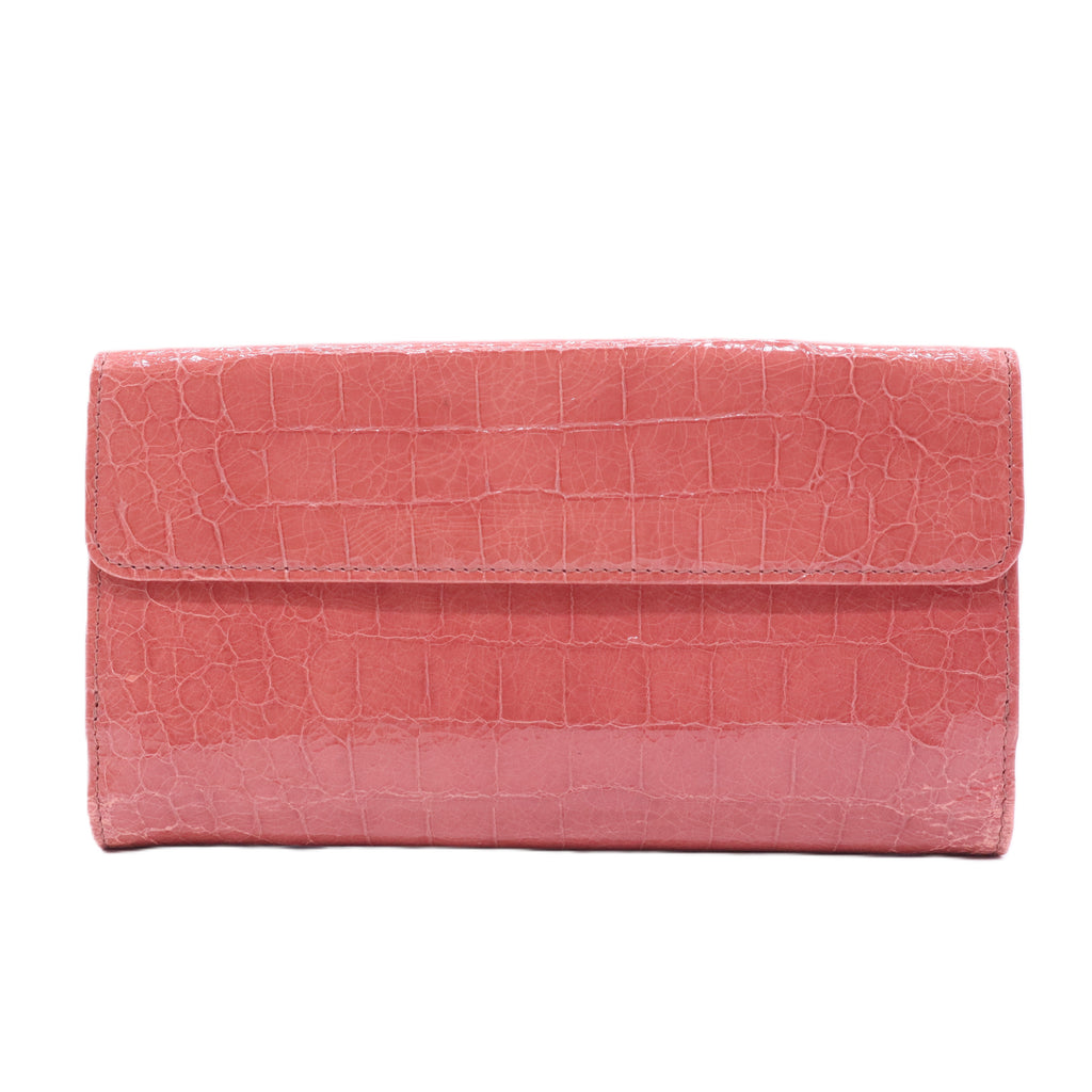 Pink Crocodile Embossed Long Wallet
