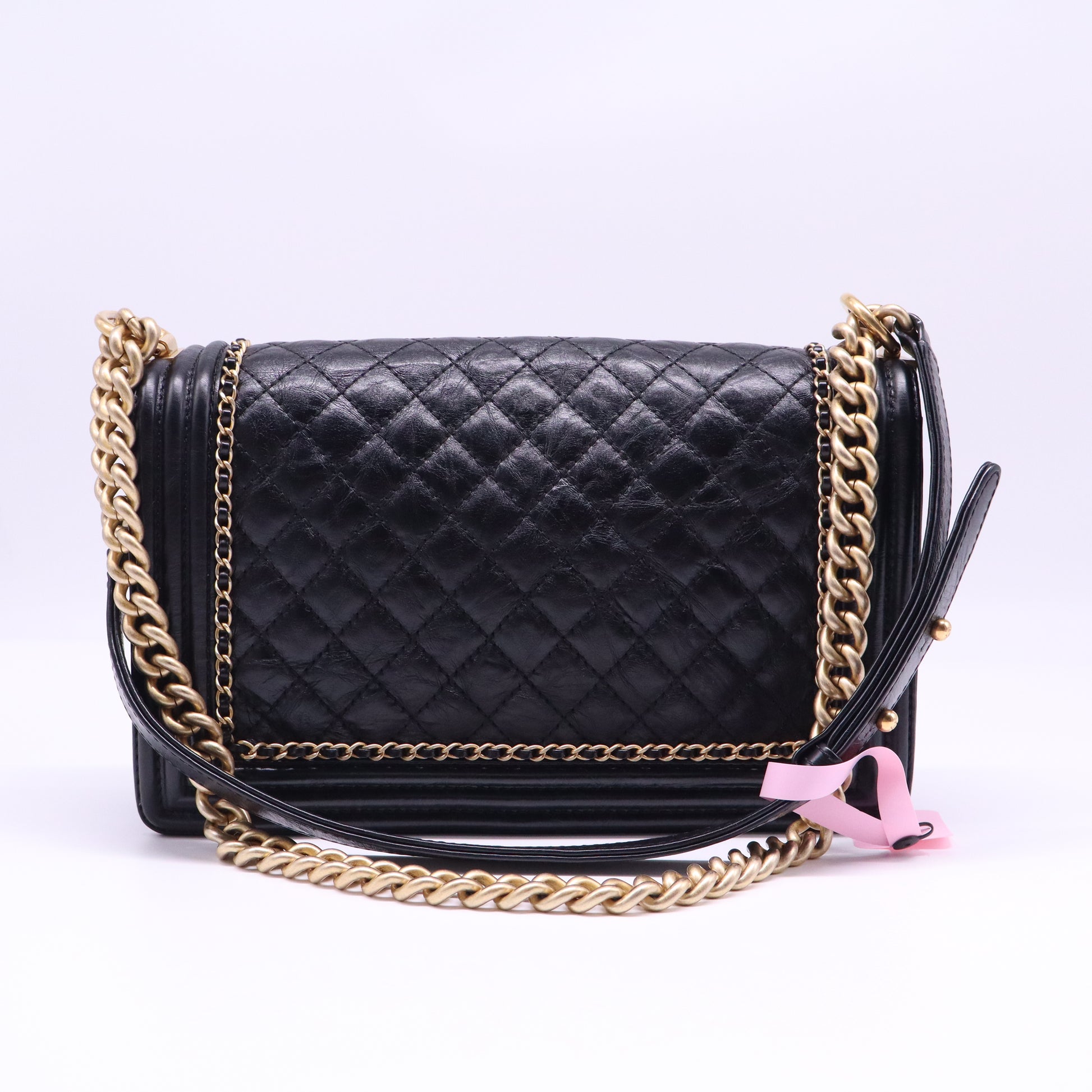 Chanel Chain Around Boy Flap Bag Quilted Caviar Old Medium Twins LDJ4005