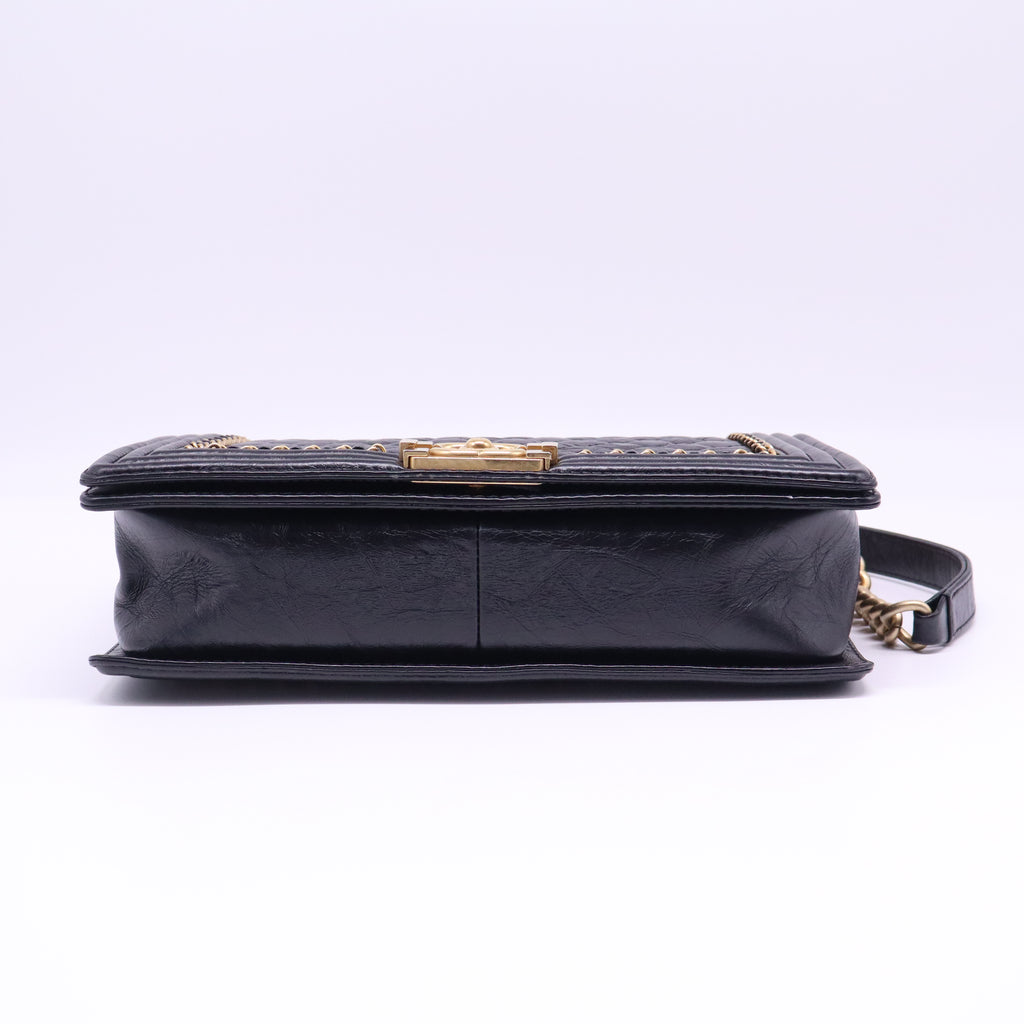 Chanel Chain Around Boy Flap Bag Quilted Caviar Old Medium Twins LDJ4005