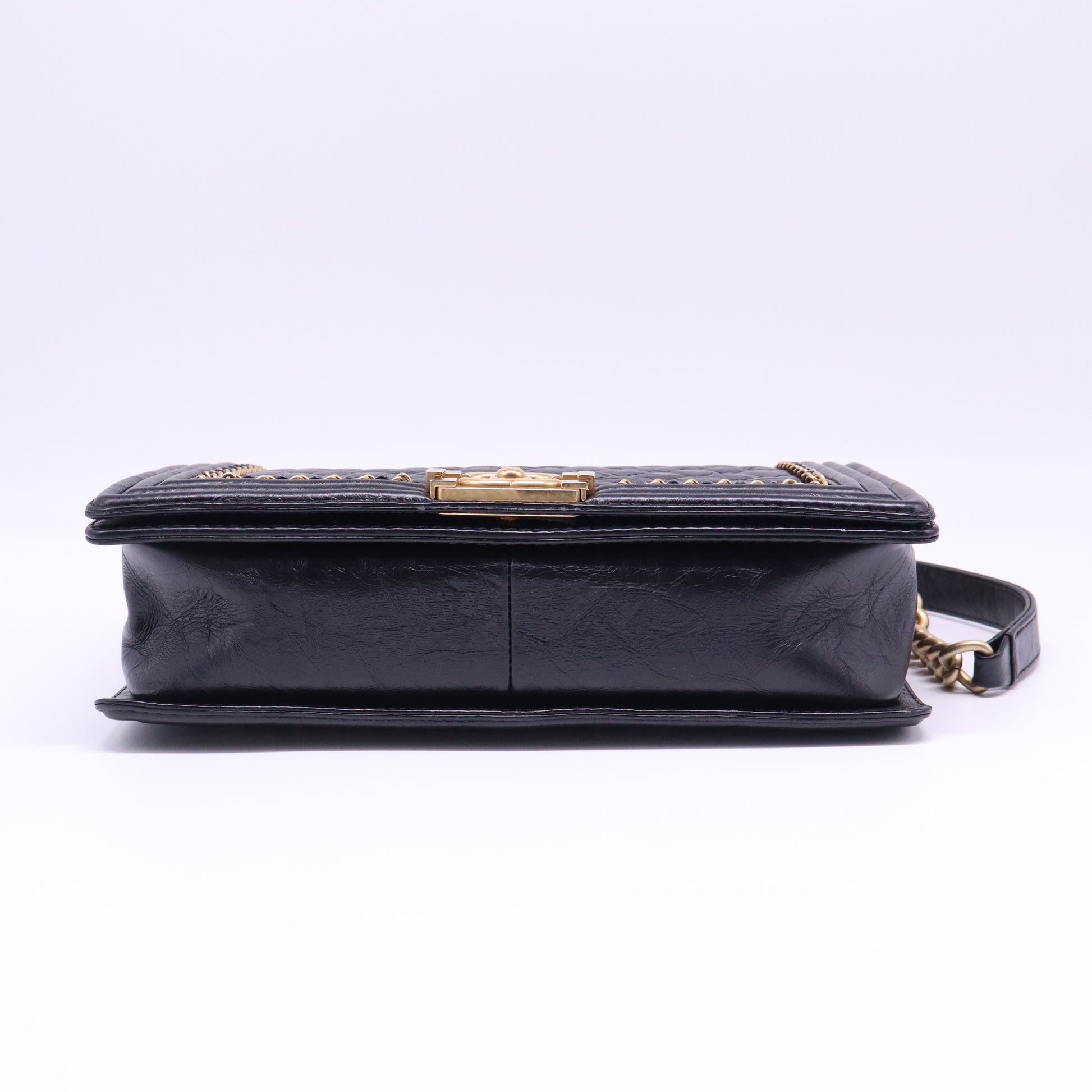 Chanel Chain Around Boy Flap Bag Quilted Caviar Old Medium Twins LDJ4005