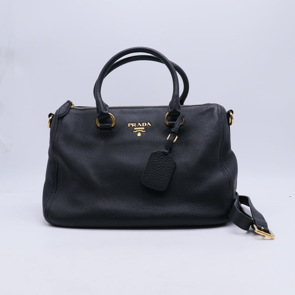 Black Vitello Phenix Leather Bauletto Bag B20844
