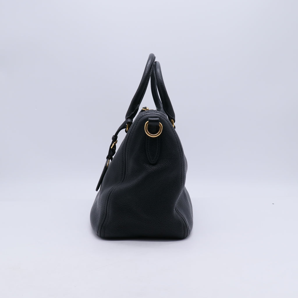 Black Vitello Phenix Leather Bauletto Bag B20844