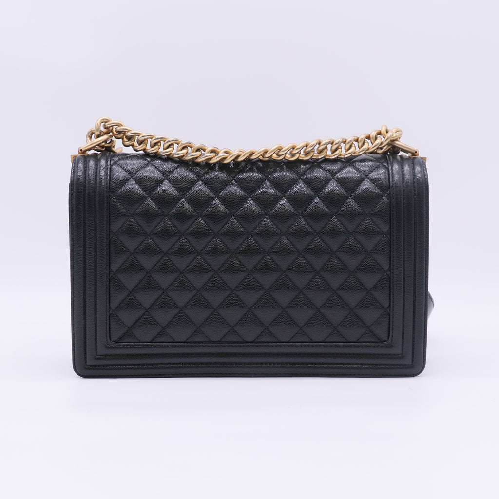 Chanel Caviar Quilted large Boy Flap Bag Black Aged Gold Hardware twins B23841
