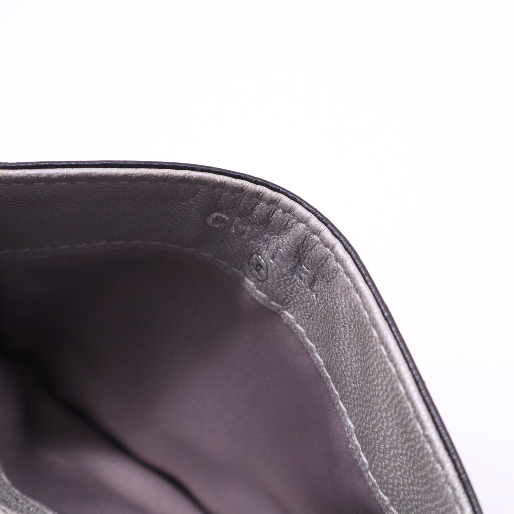 Black Leather Camellia Embossed Card Holder Twins W21331