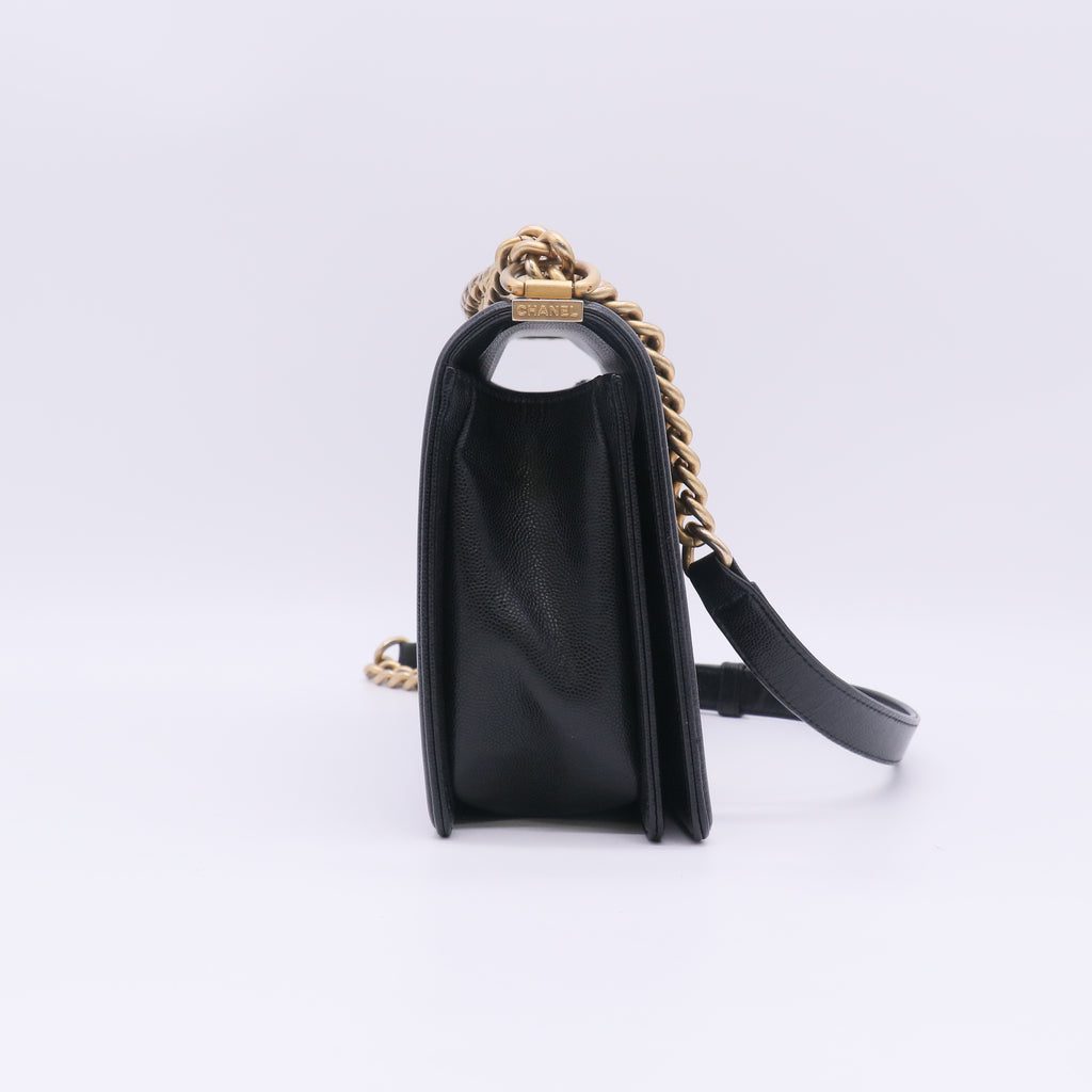 Chanel Caviar Quilted large Boy Flap Bag Black Aged Gold Hardware twins B23841