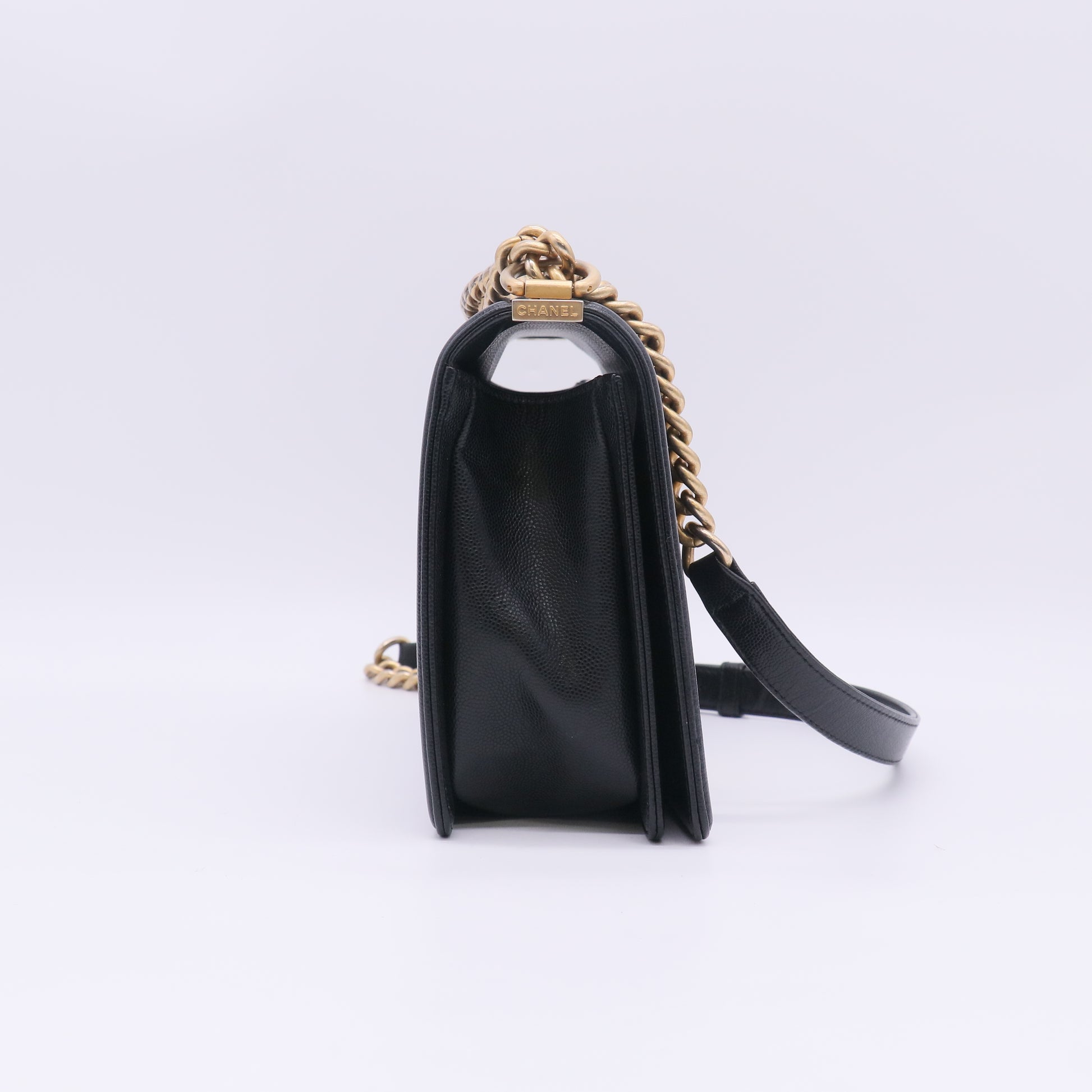 Chanel Caviar Quilted large Boy Flap Bag Black Aged Gold Hardware twins B23841