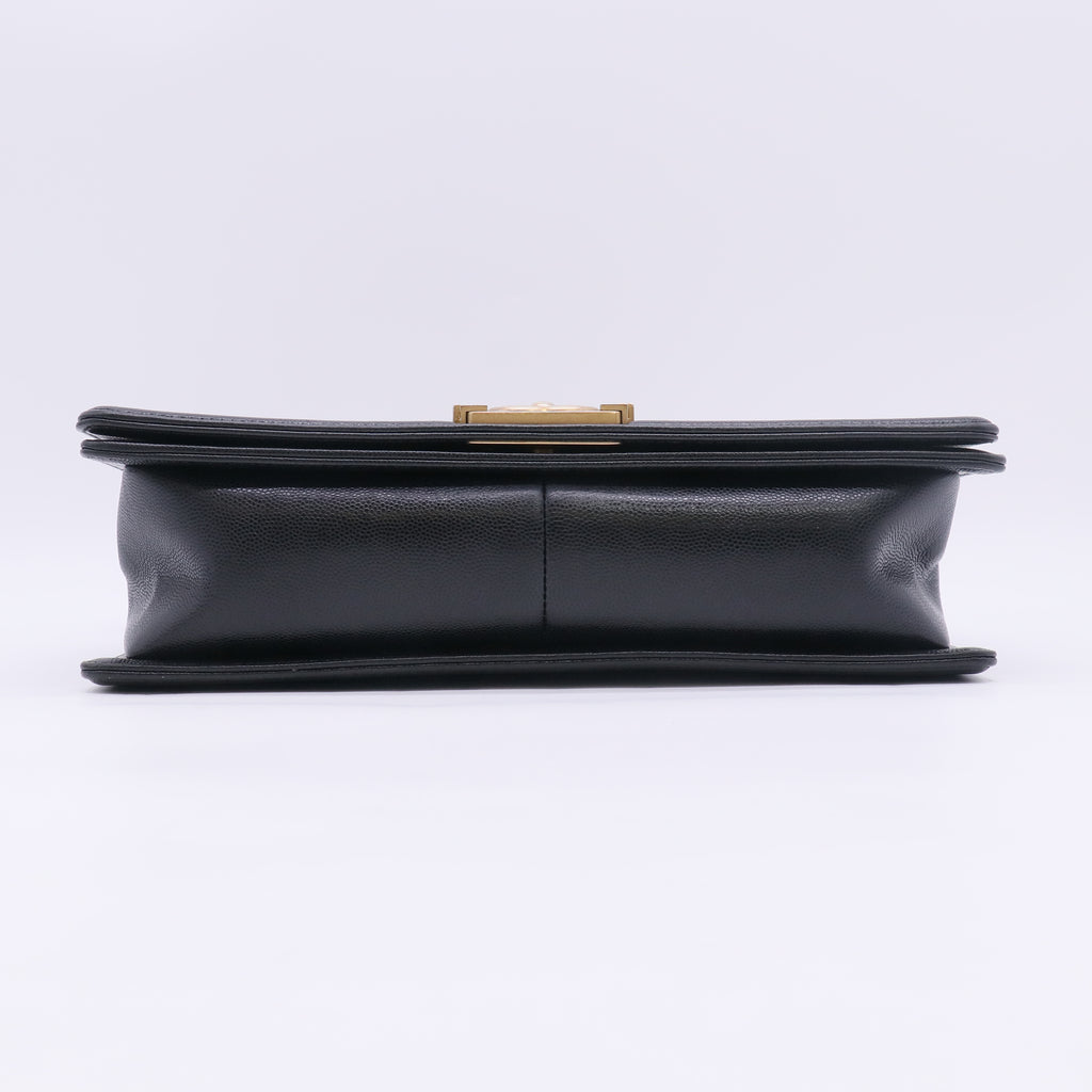 Chanel Caviar Quilted large Boy Flap Bag Black Aged Gold Hardware twins B23841