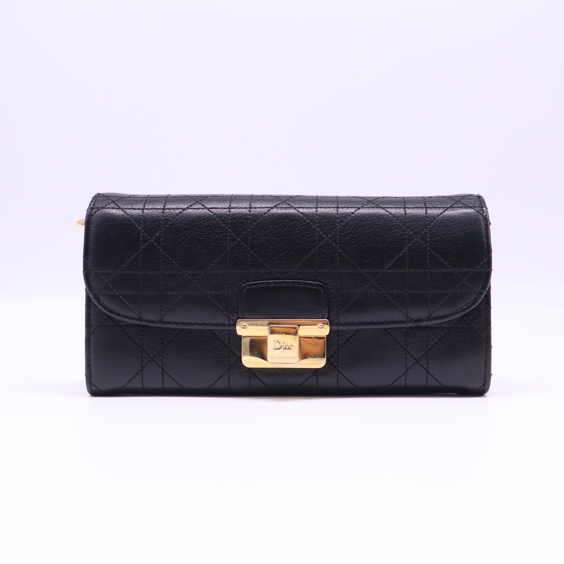 Dior Black Cannage Leather Rendezvous Wallet on Chain twins B22012
