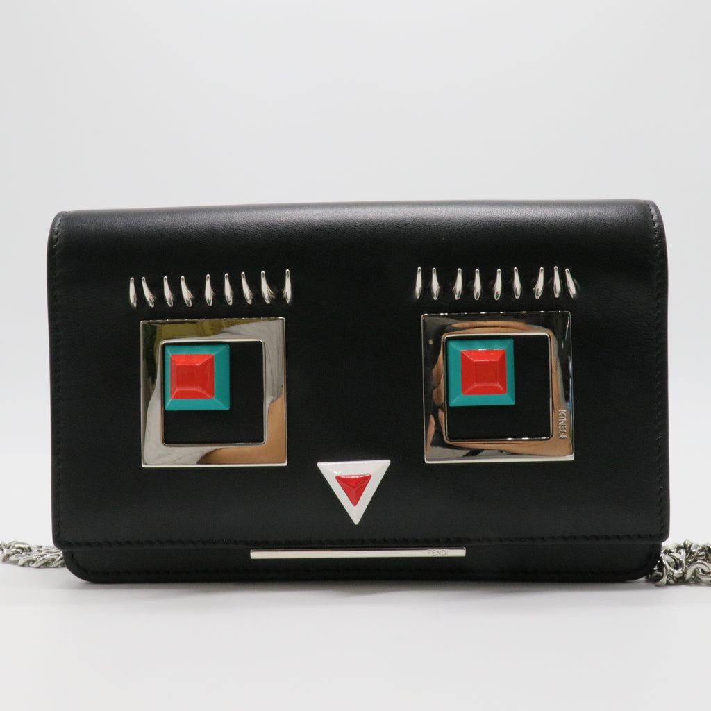Fendi Black Leather Hypnoteyes Wallet On Chain