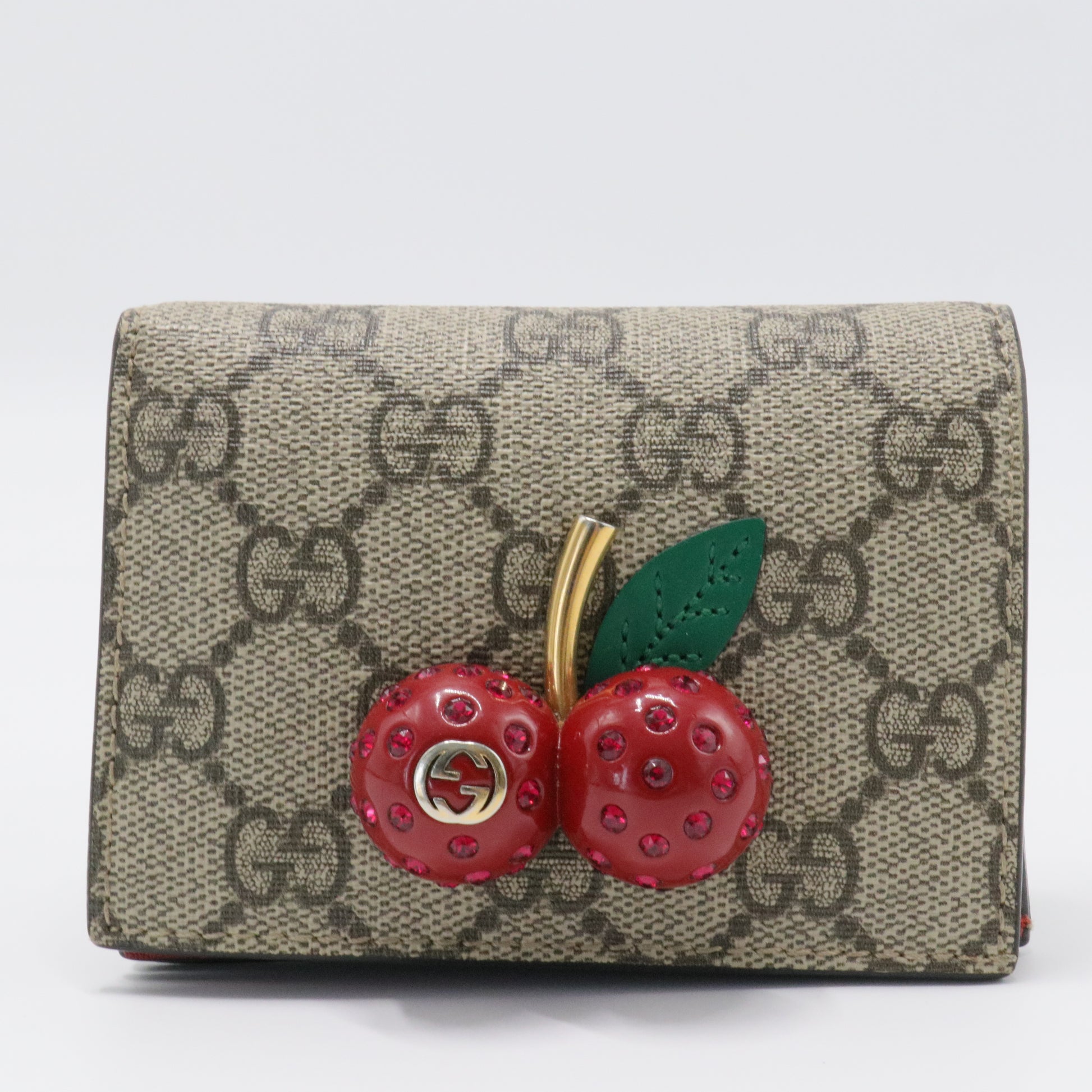 Cherries Flap Card Case Guccissima Leather