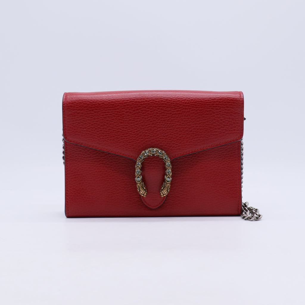 Red Pebbled Leather Dionysus Mini Wallet on Chain Bag B21907