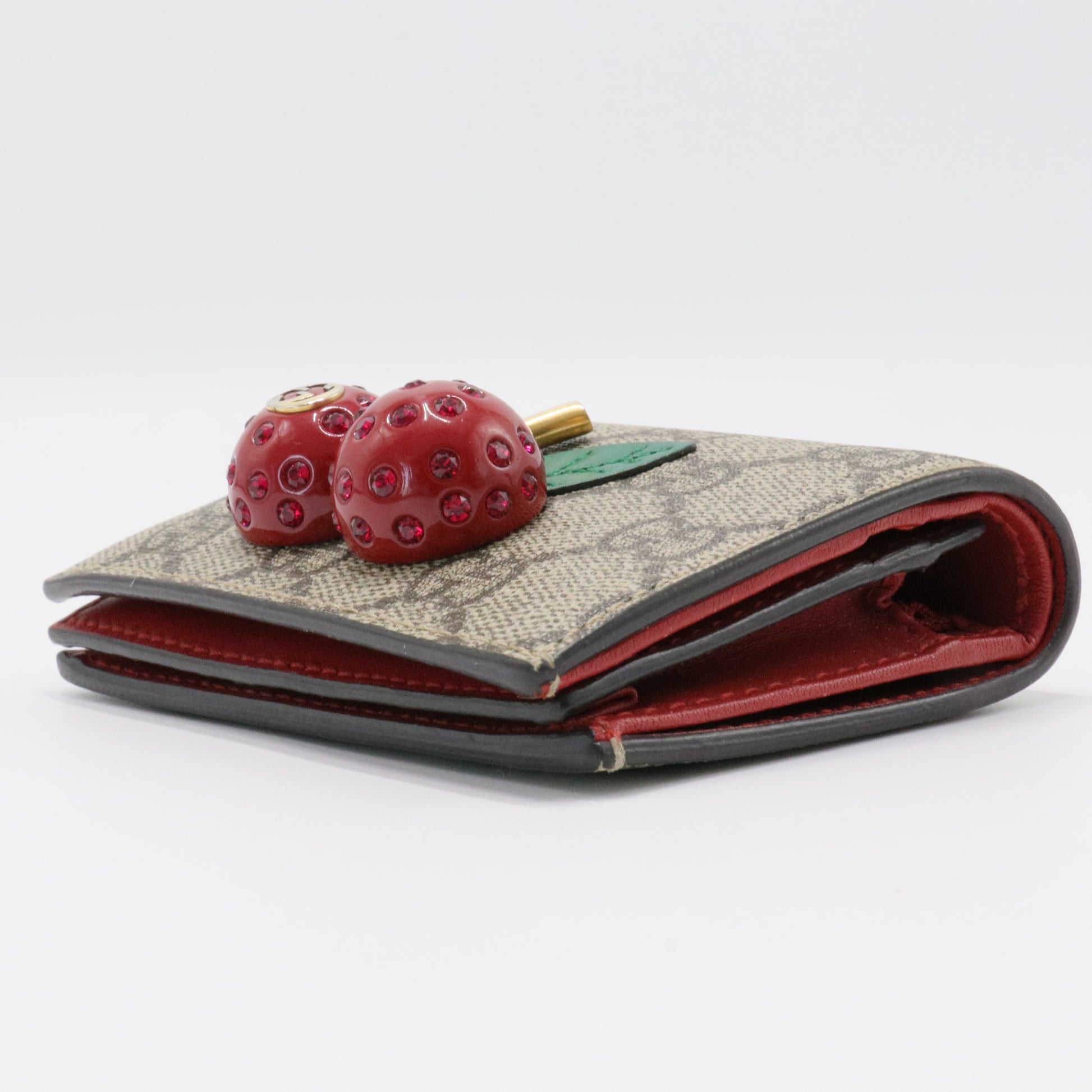 Cherries Flap Card Case Guccissima Leather