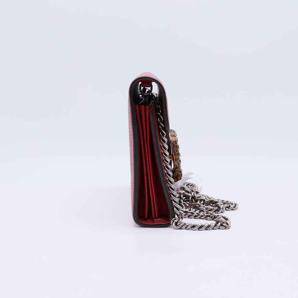 Red Pebbled Leather Dionysus Mini Wallet on Chain Bag B21907