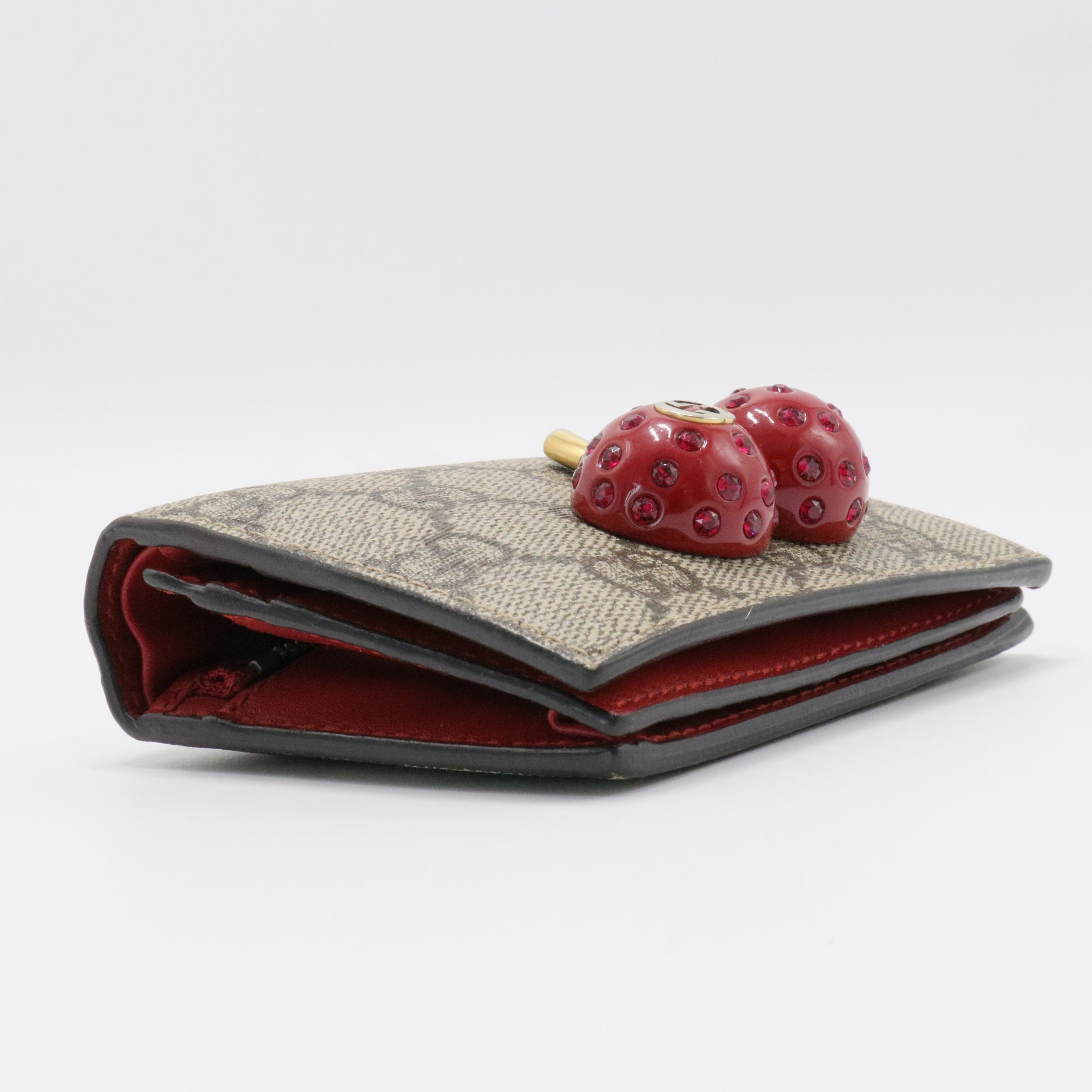 Cherries Flap Card Case Guccissima Leather