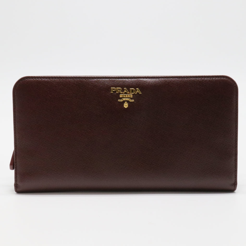 Bruciato Brown Saffiano Leather Zip Around Continental Wallet