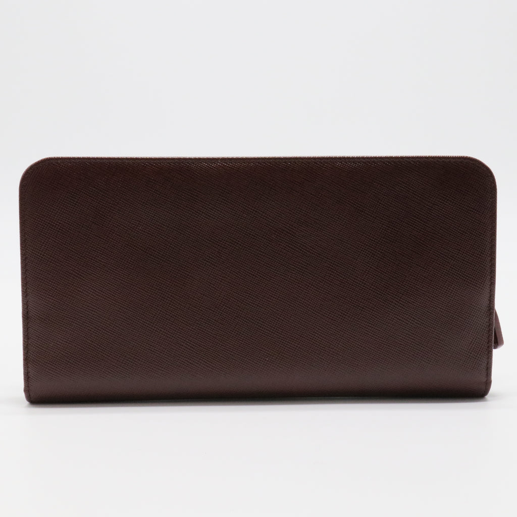 Bruciato Brown Saffiano Leather Zip Around Continental Wallet