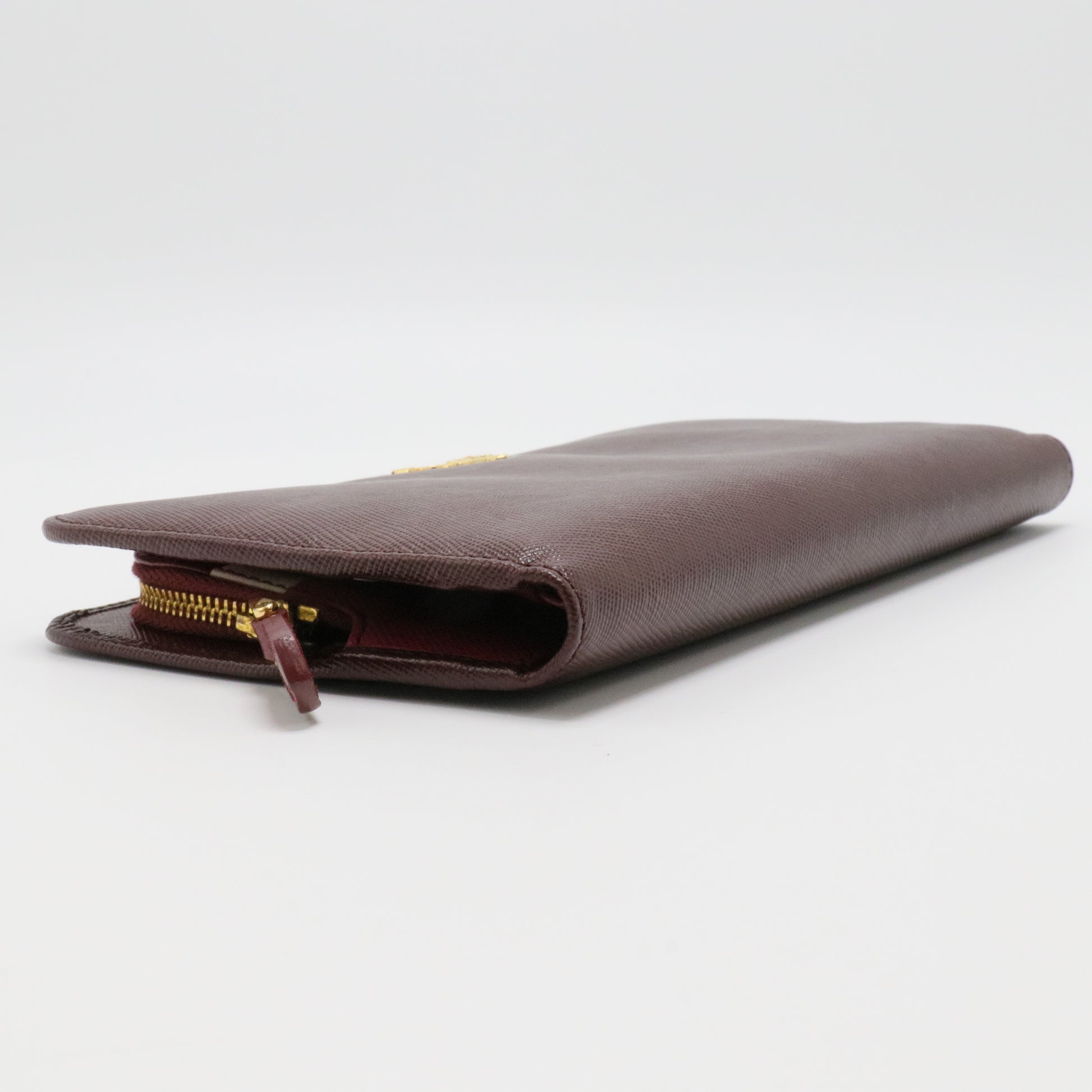 Bruciato Brown Saffiano Leather Zip Around Continental Wallet