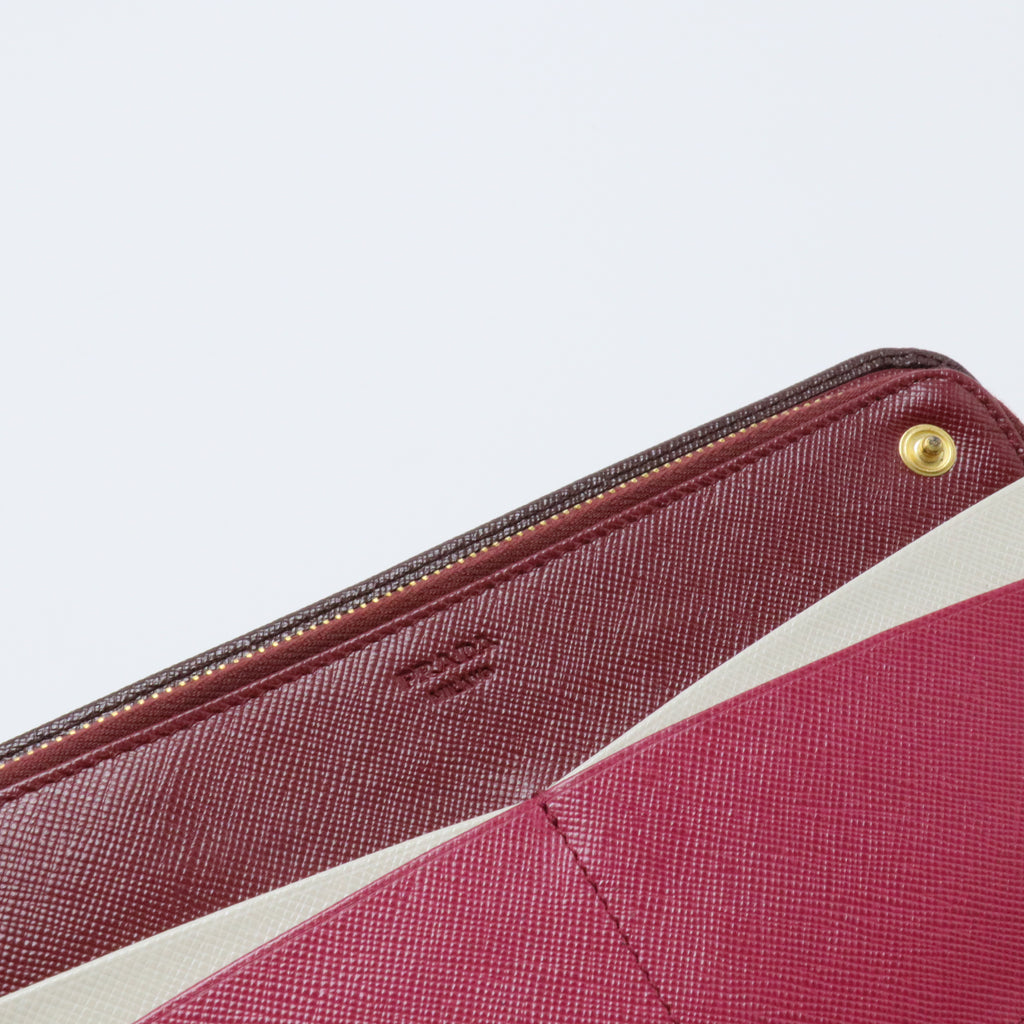 Bruciato Brown Saffiano Leather Zip Around Continental Wallet