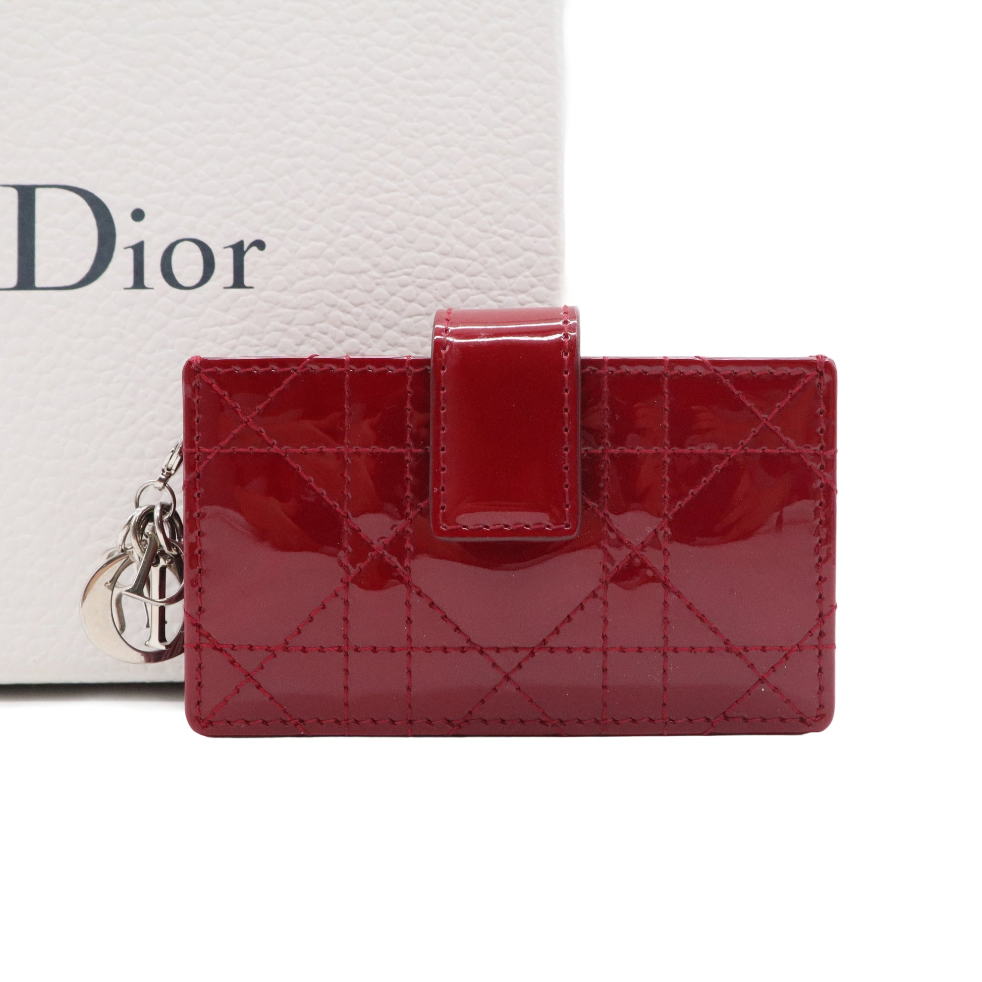 Red Cannage Quilted Patent Leather Lady Dior Gusset Card Case